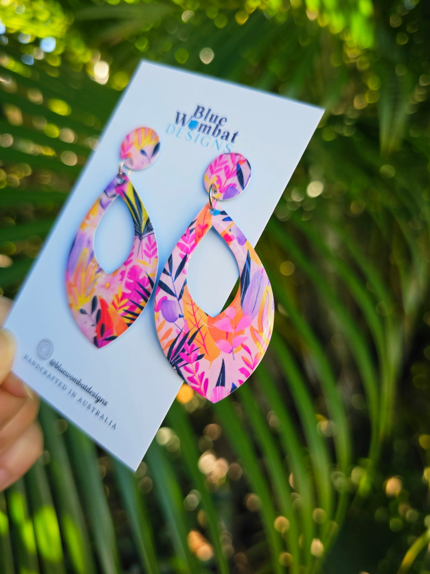 Floral Pink Pattern Yupo Paper Resin Dangle Earrings