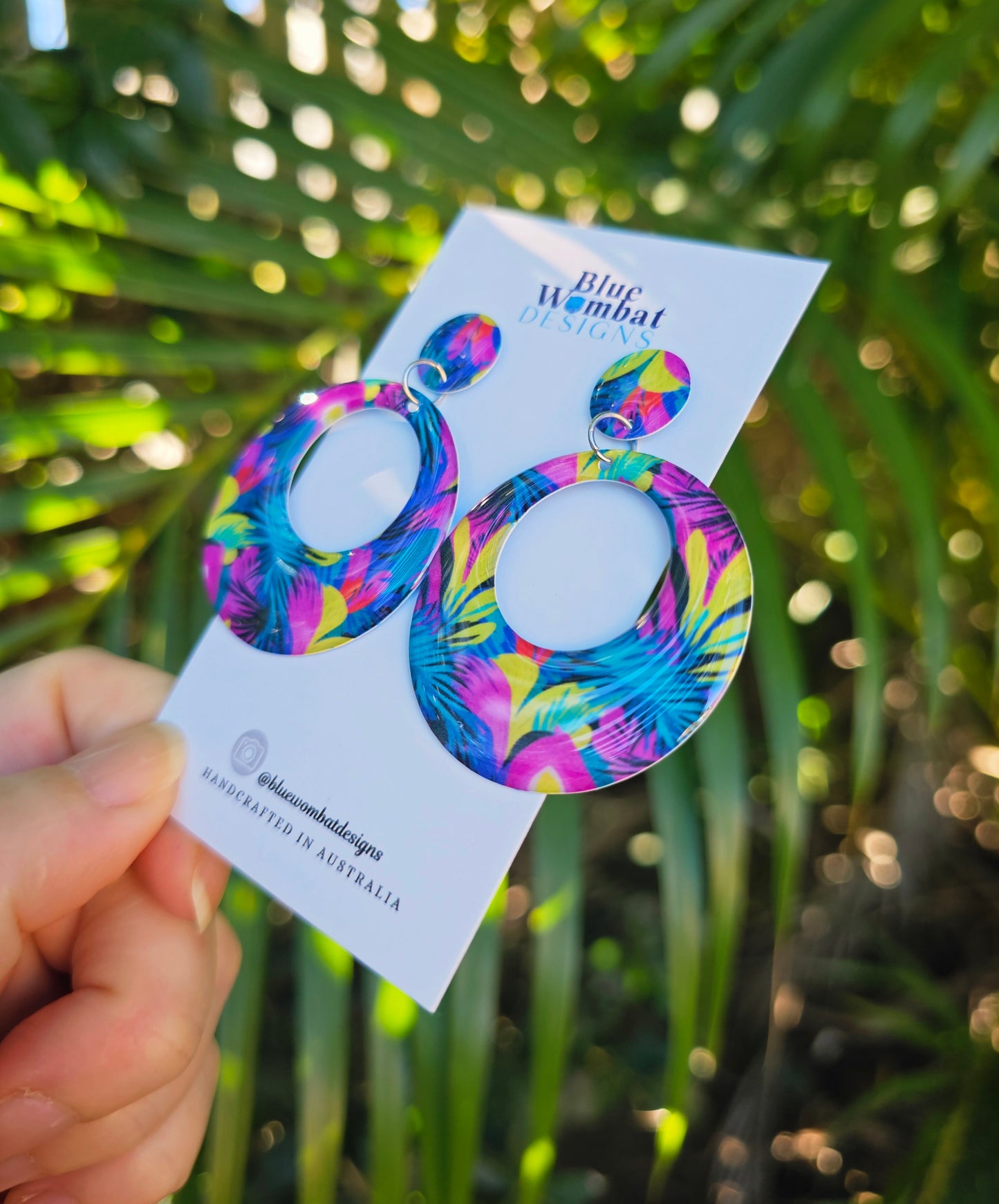 Round Hoop Resin Yupo Paper Dangle Earrings