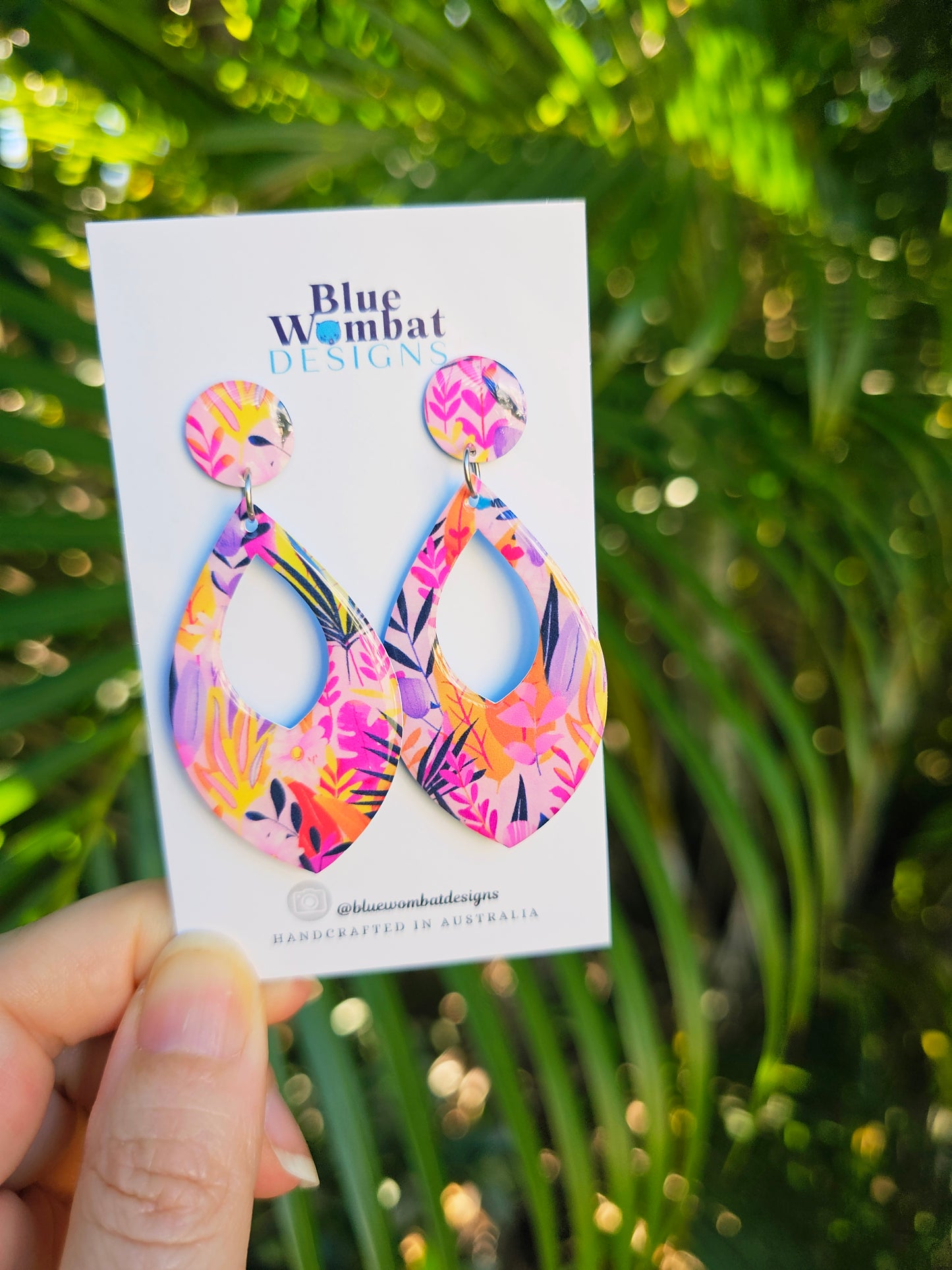 Floral Pink Pattern Yupo Paper Resin Dangle Earrings