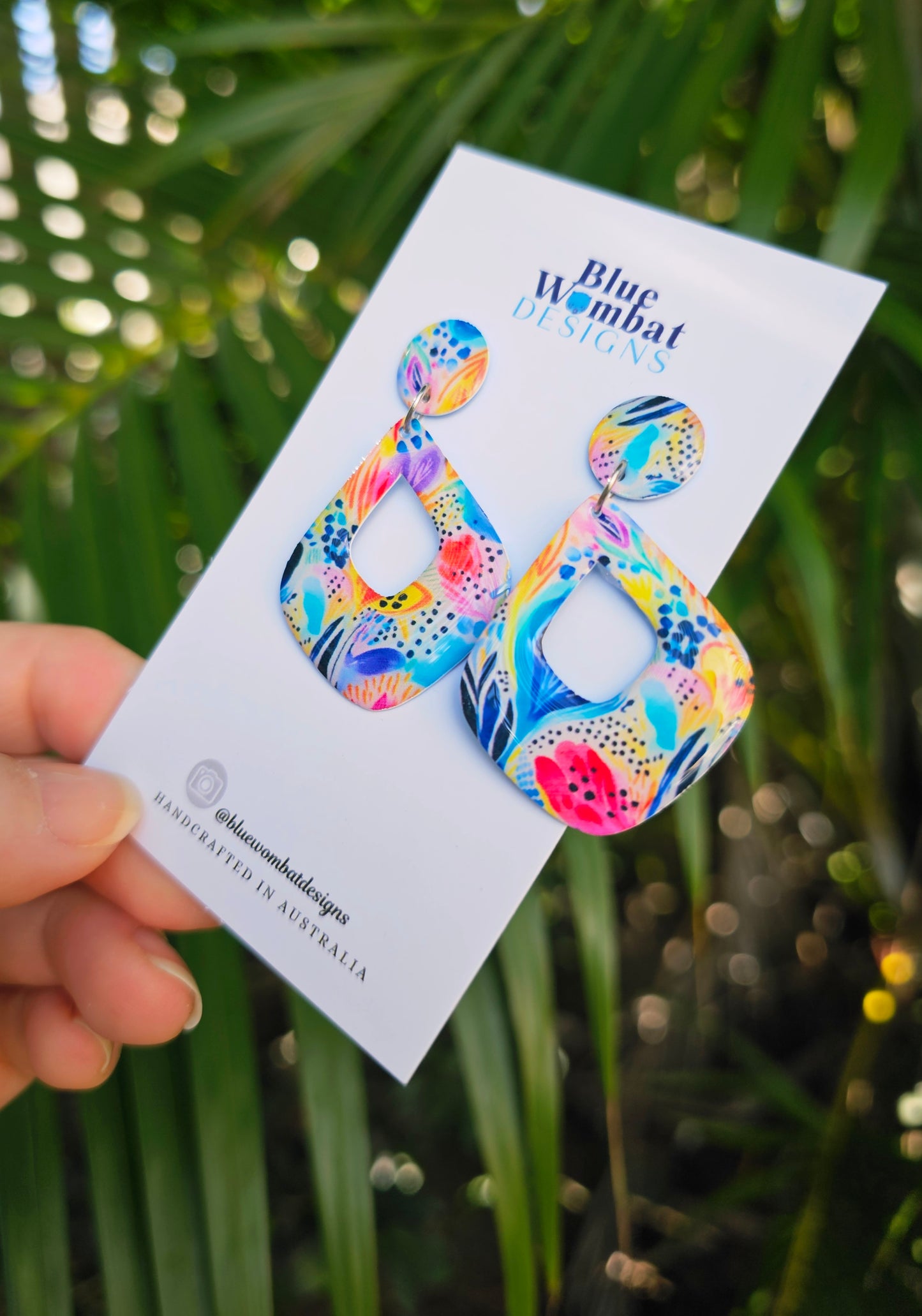 Diamond Hoop Resin Yupo Paper Dangle Earrings