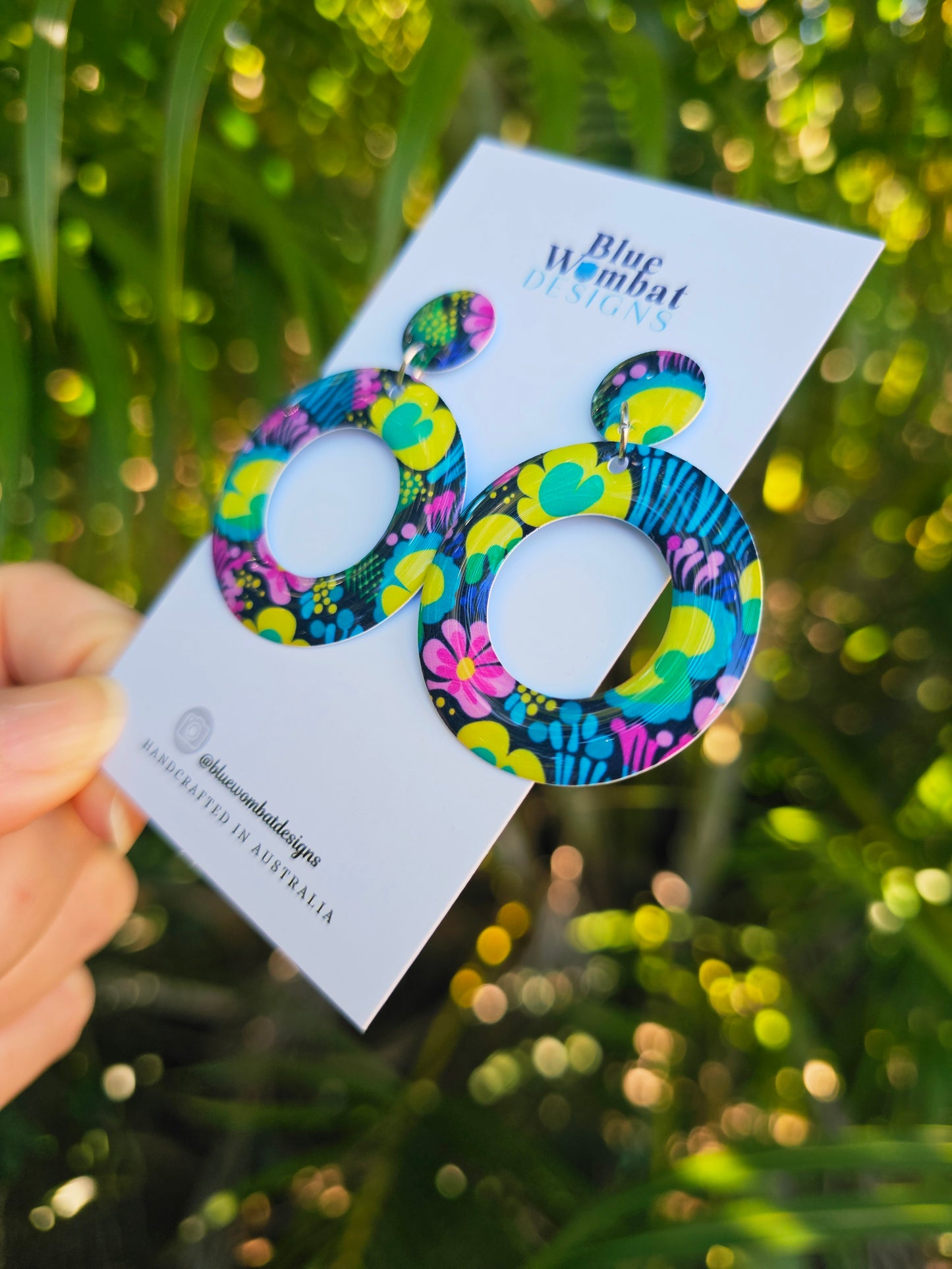 Floral Hoop Resin Yupo Paper Dangle Earrings