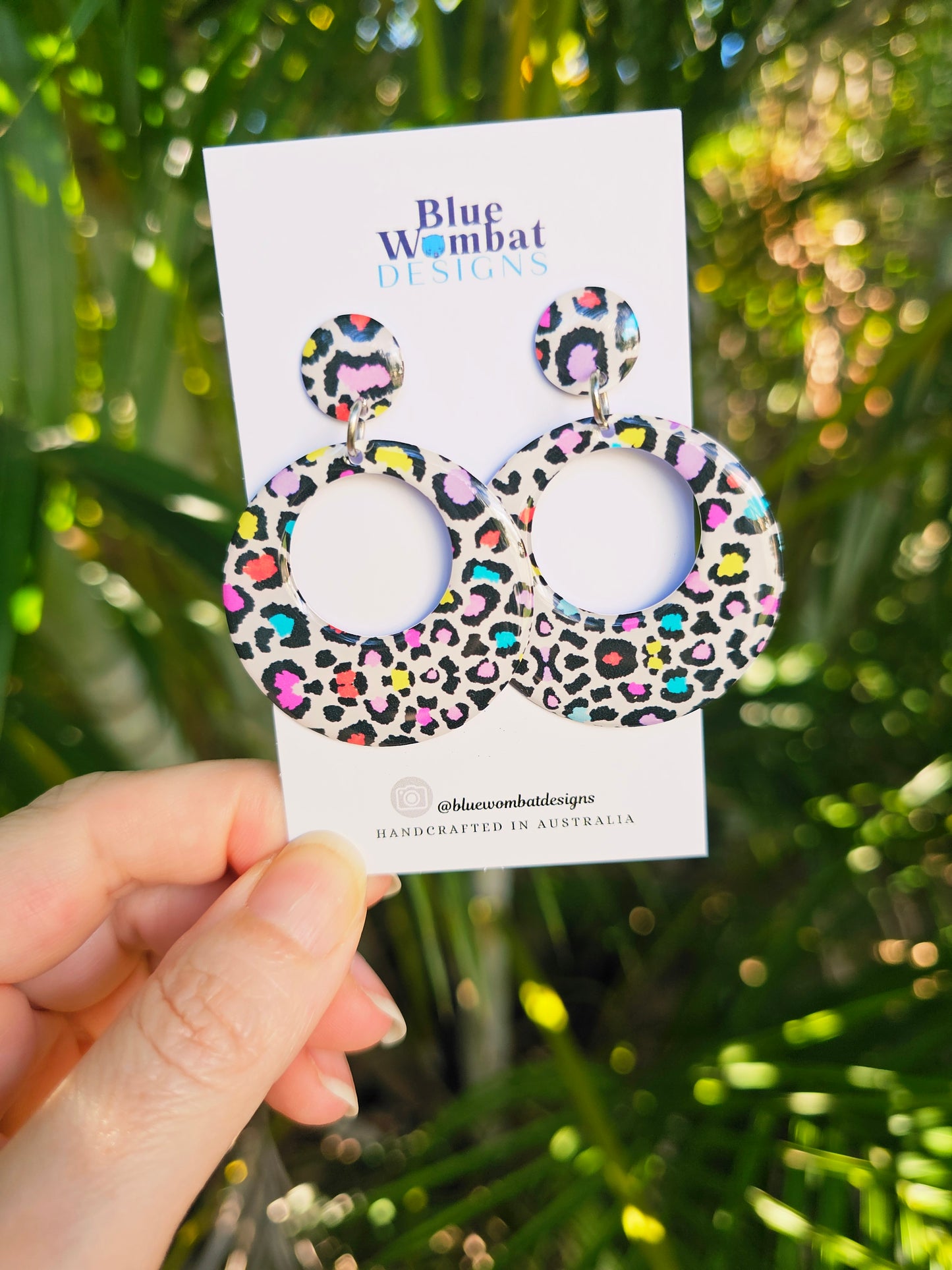 Round Hoop Resin Leopard Print Yupo Paper Dangle Earrings
