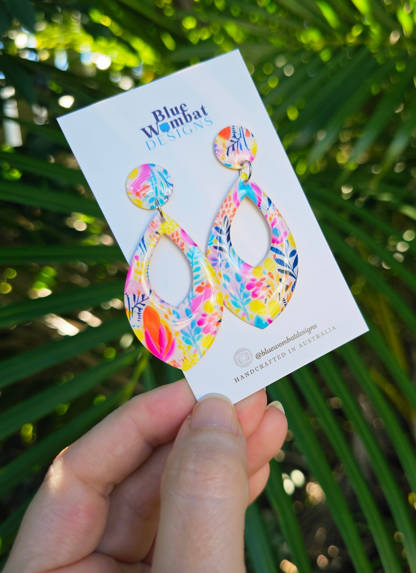 Floral Pattern Yupo Paper Resin Dangle Earrings