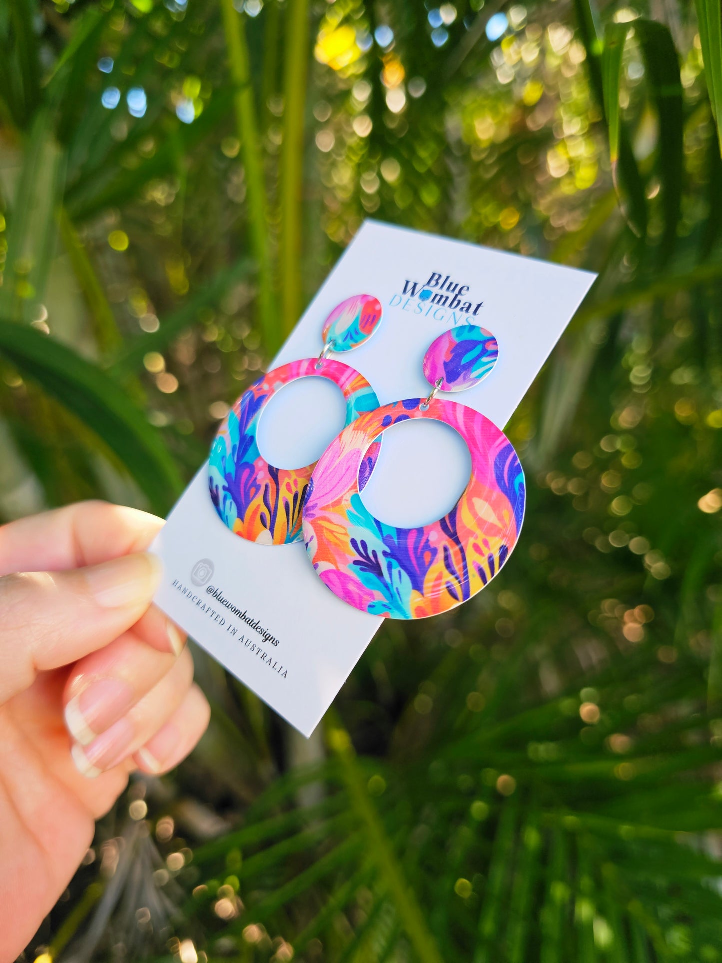 Colourful Round Hoop Resin Yupo Paper Dangle Earrings