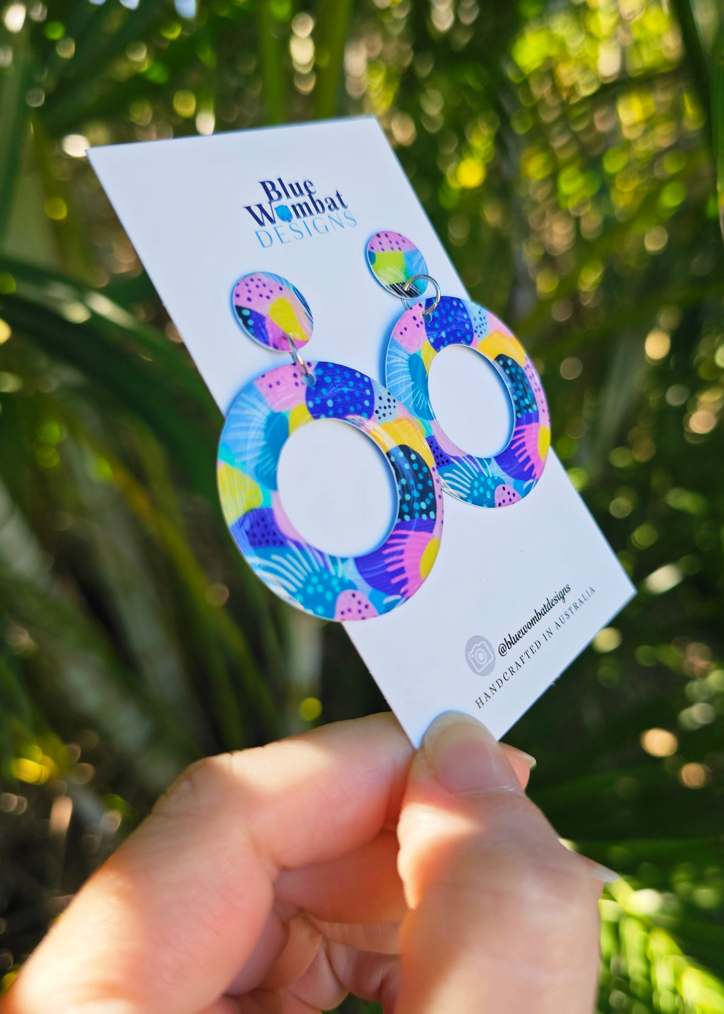Round Hoop Resin Yupo Paper Dangle Earrings