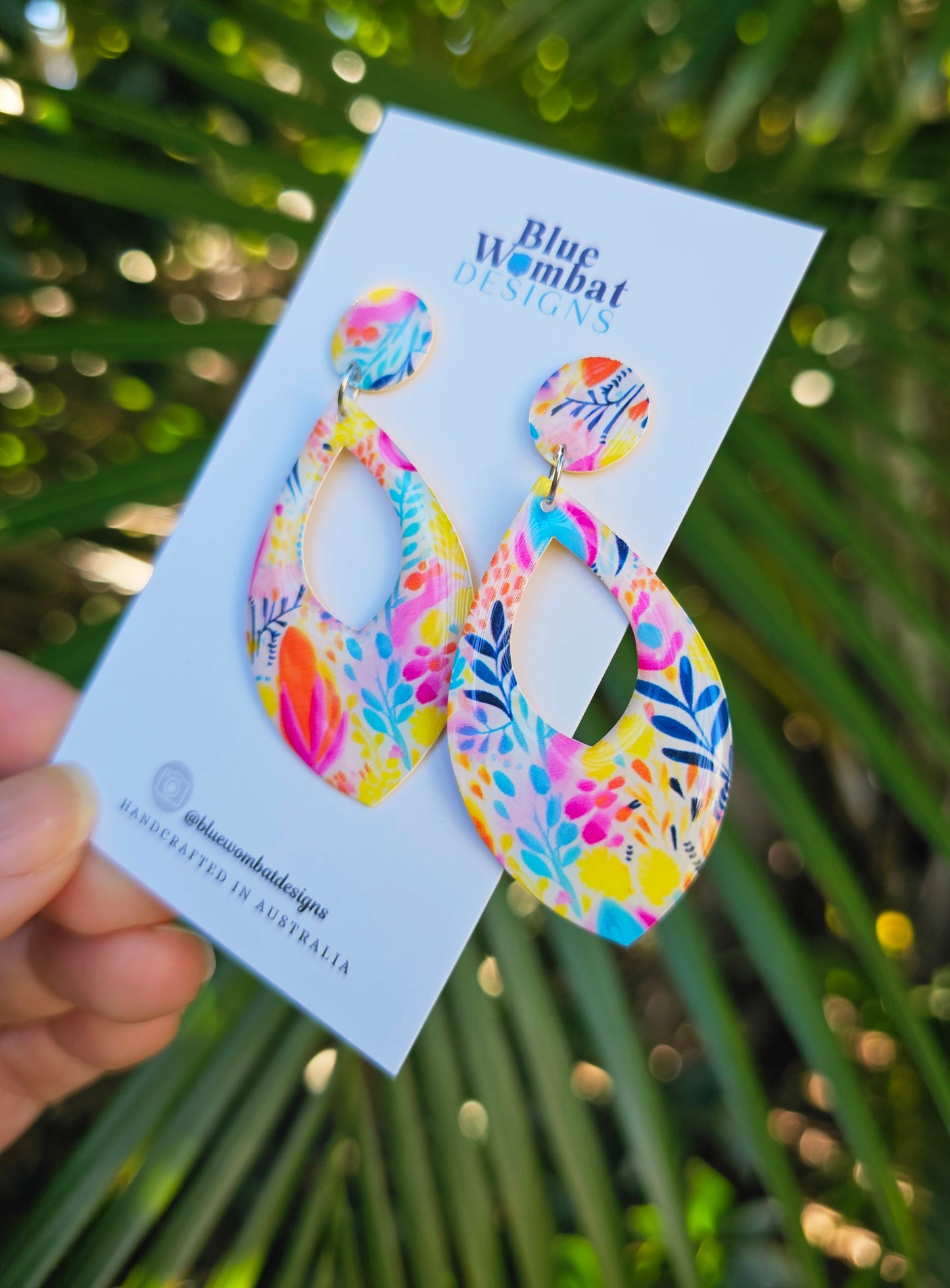 Floral Pattern Yupo Paper Resin Dangle Earrings