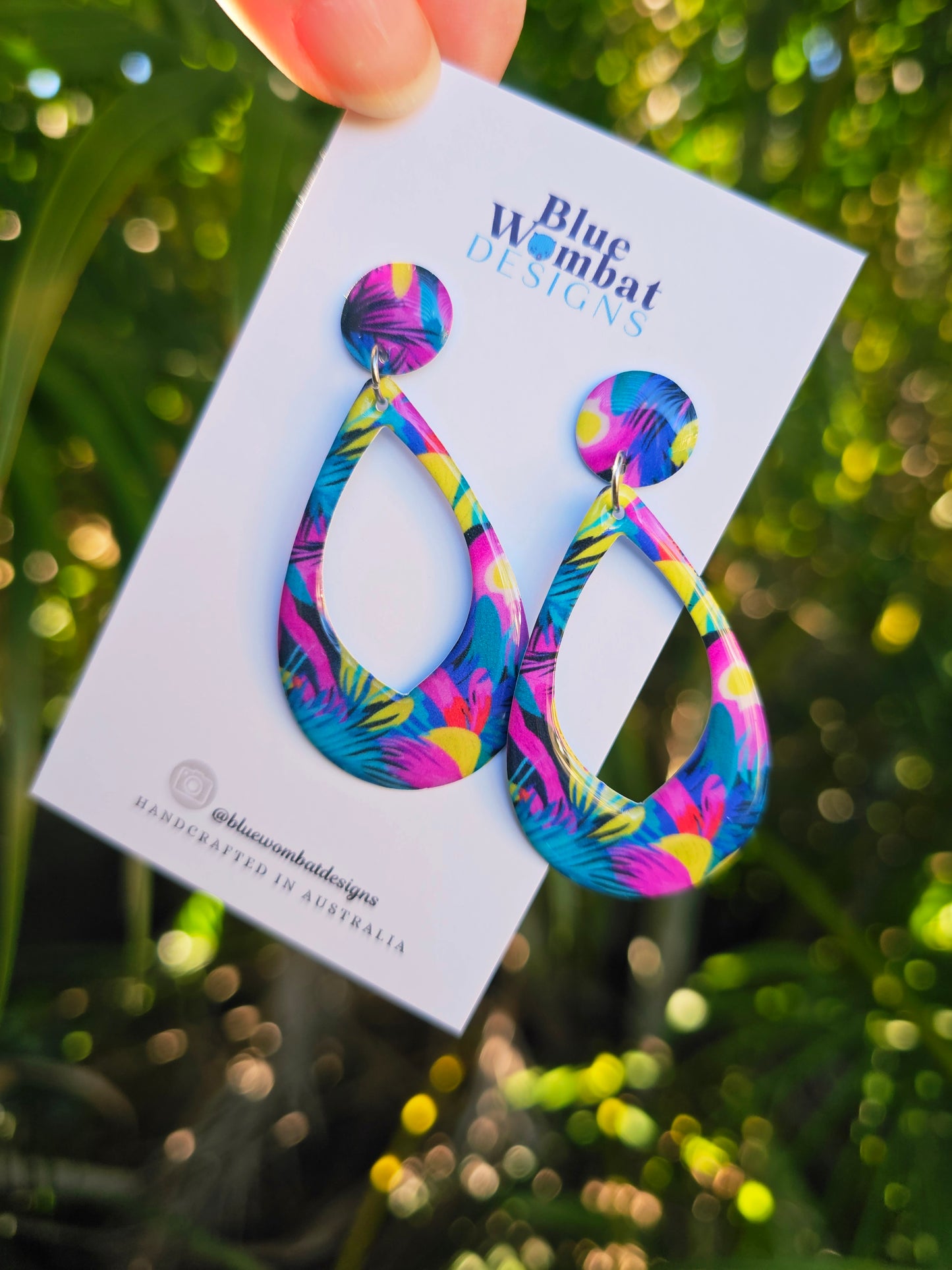 Floral Hoop Resin Yupo Paper Dangle Earrings
