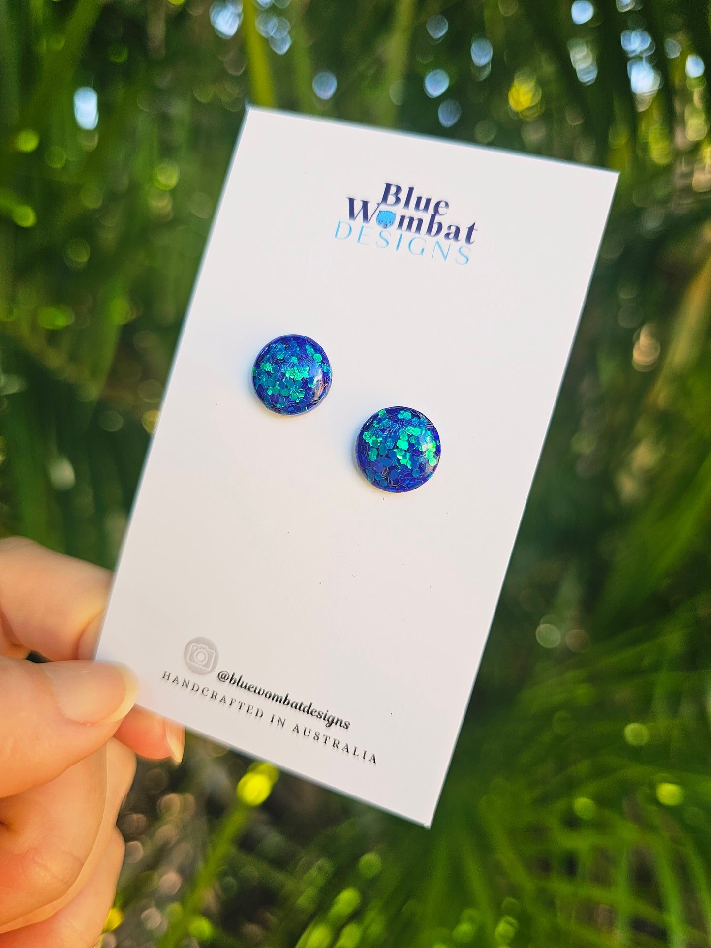 Blue Shimmer Glitter Resin Domed Studs 12mm