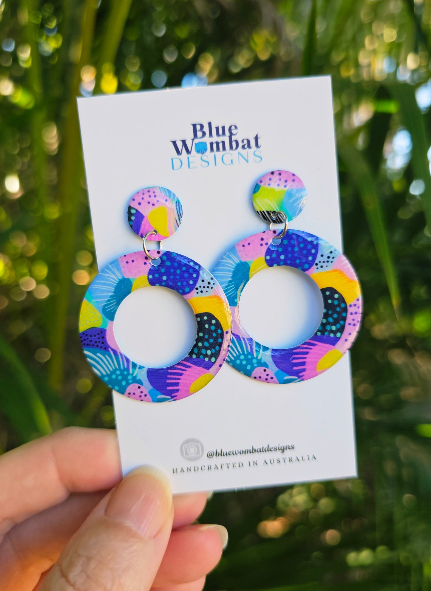 Round Hoop Resin Yupo Paper Dangle Earrings