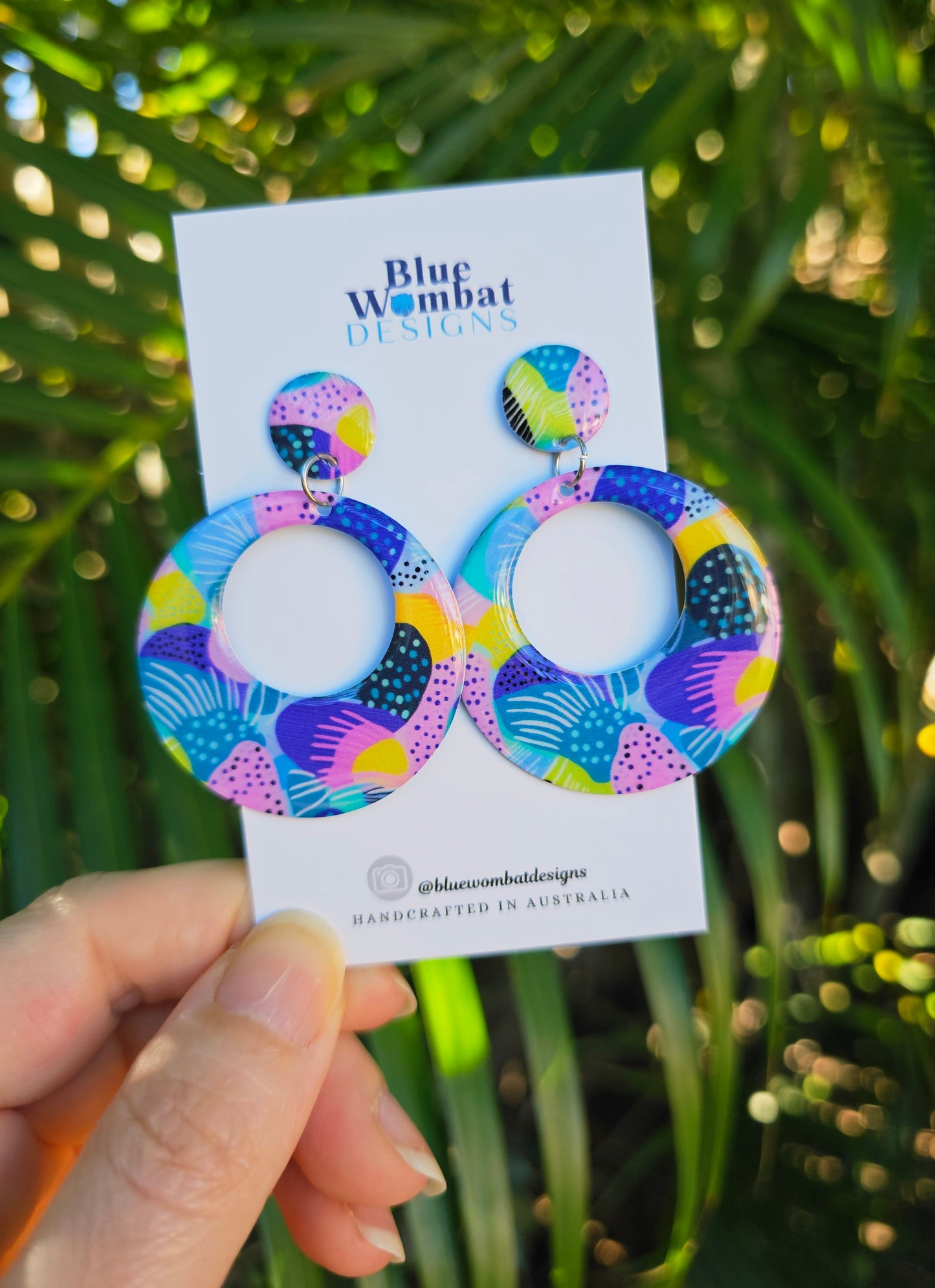 Round Hoop Resin Yupo Paper Dangle Earrings
