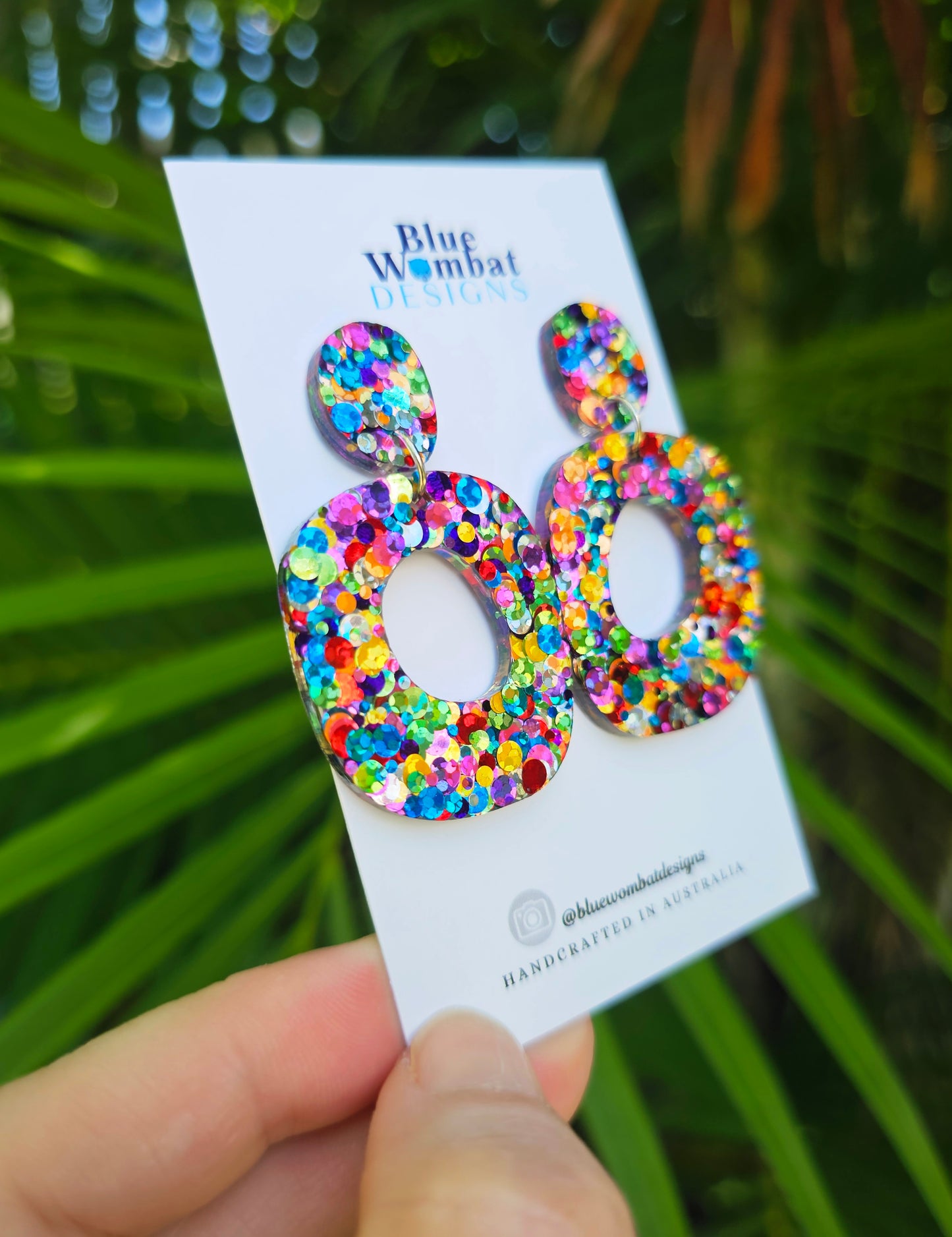 Rainbow Glitter Resin Organic Shape Dangle Earrings