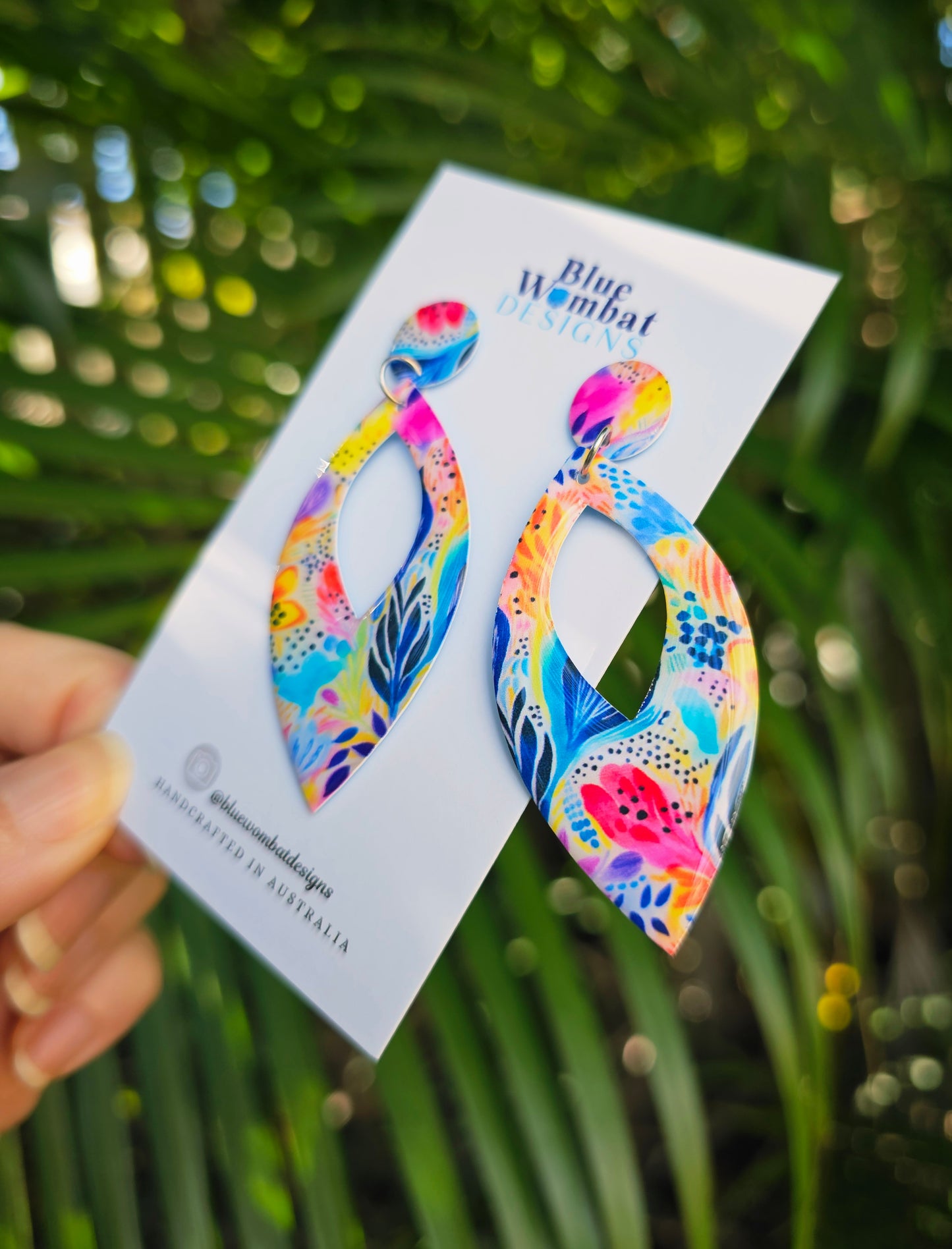 Floral Pattern Yupo Paper Resin Dangle Earrings