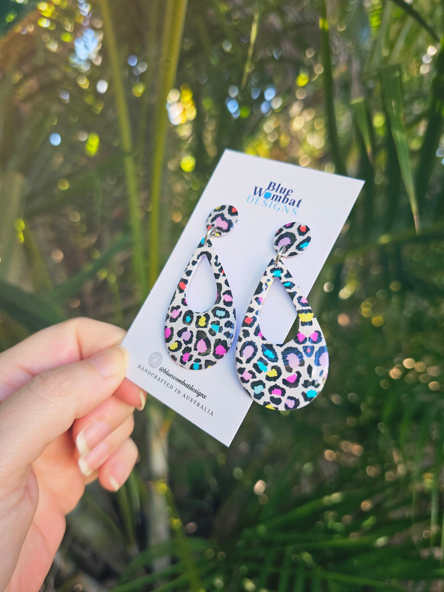 Colourful Leopard Print Resin Yupo Paper Dangle Earrings