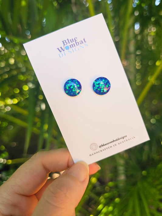 Blue Shimmer Glitter Resin Domed Studs 12mm
