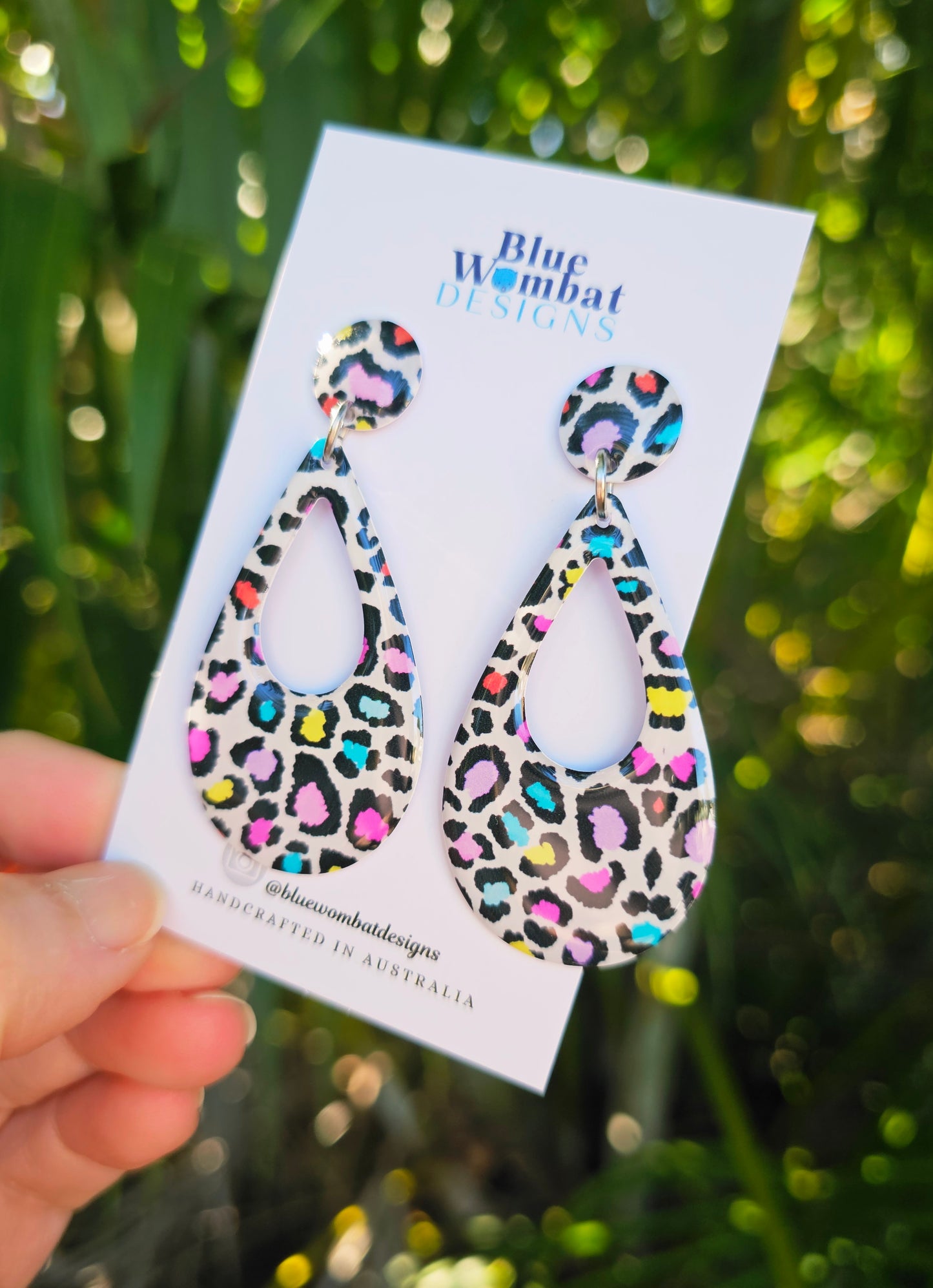 Colourful Leopard Print Resin Yupo Paper Dangle Earrings