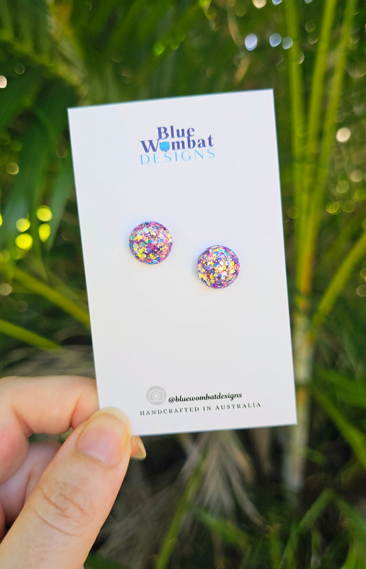 Sparkle Glitter Pinky Purple Resin Domed Studs 12mm