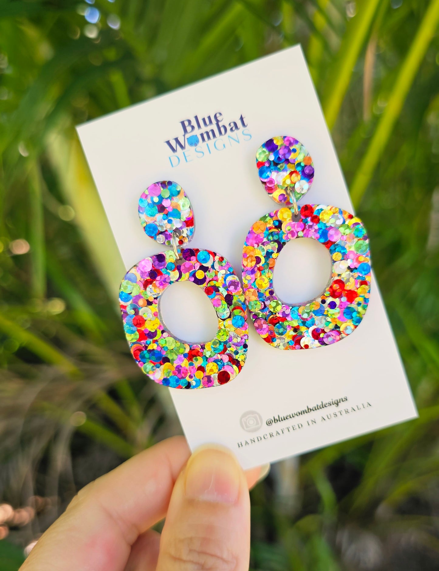 Rainbow Glitter Resin Organic Shape Dangle Earrings