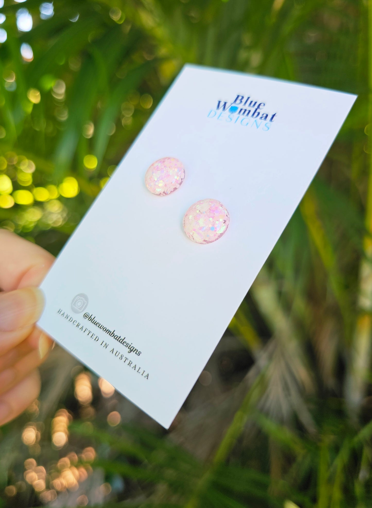 Pink Shimmer Glitter Resin Stud 12mm