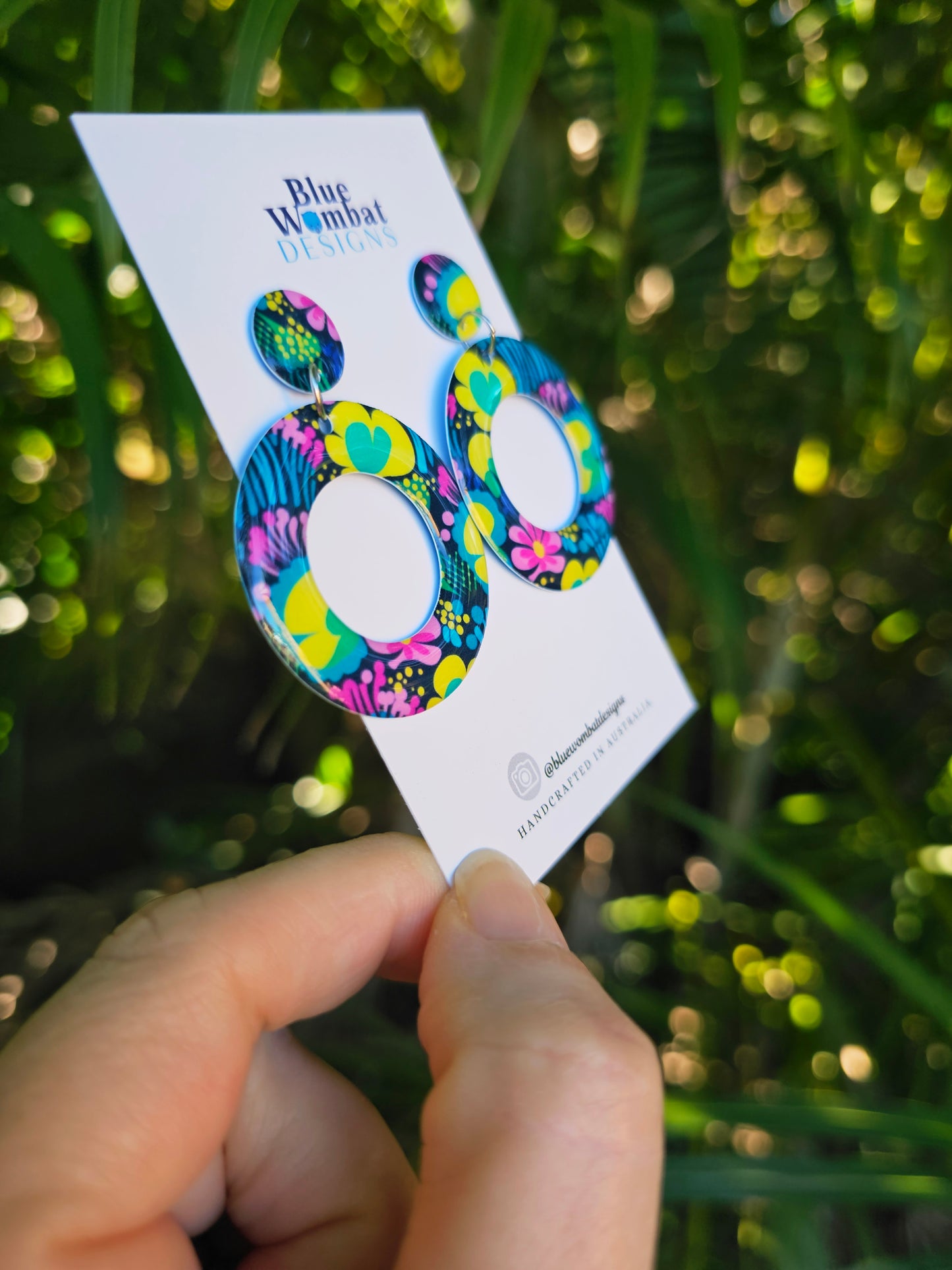 Floral Hoop Resin Yupo Paper Dangle Earrings