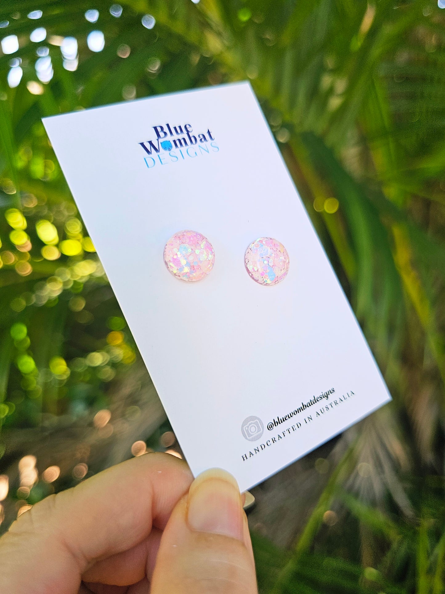Pink Shimmer Glitter Resin Stud 12mm