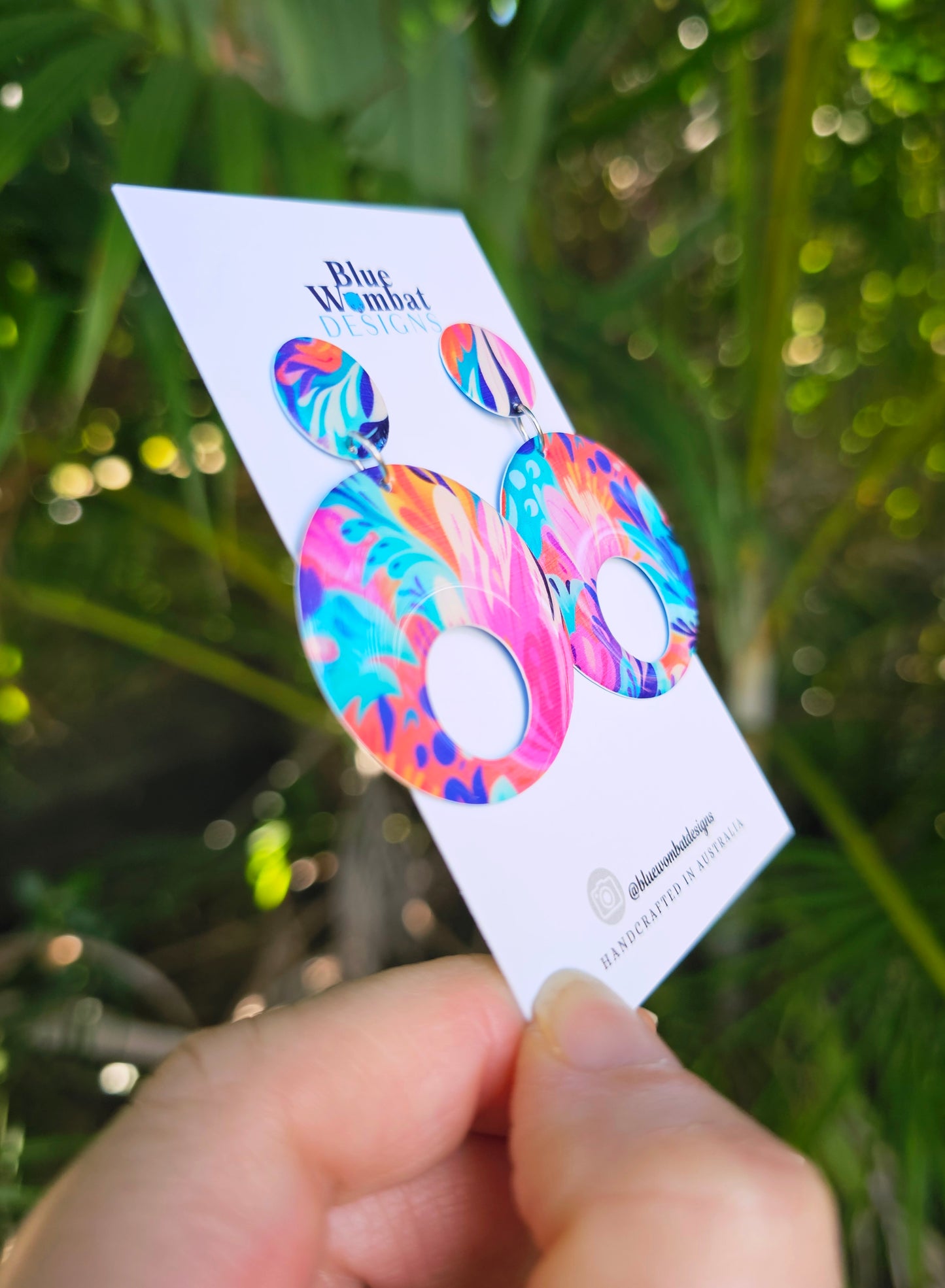 Round Colourful Resin Yupo Paper Dangle Earrings