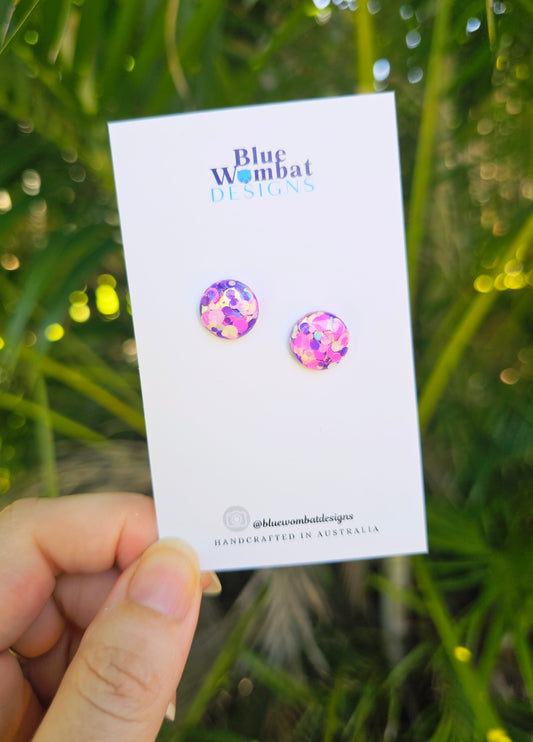 Pink Purple Spotty Glitter Resin Domed Studs 12mm