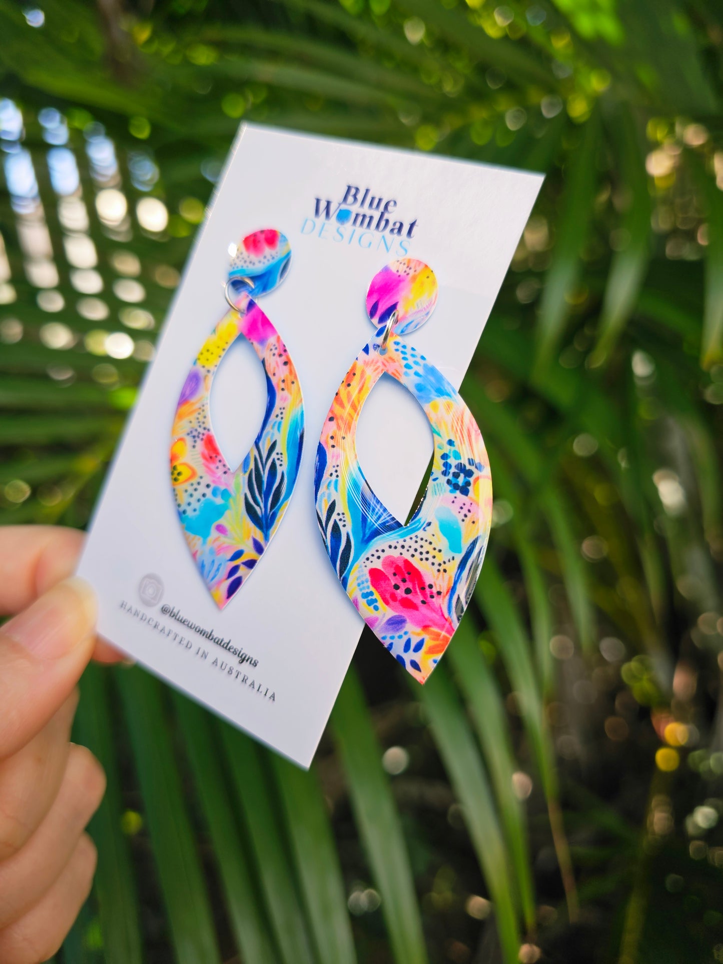 Floral Pattern Yupo Paper Resin Dangle Earrings