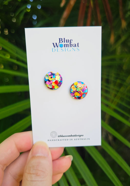 Rainbow Glitter Resin Domed Studs 14mm