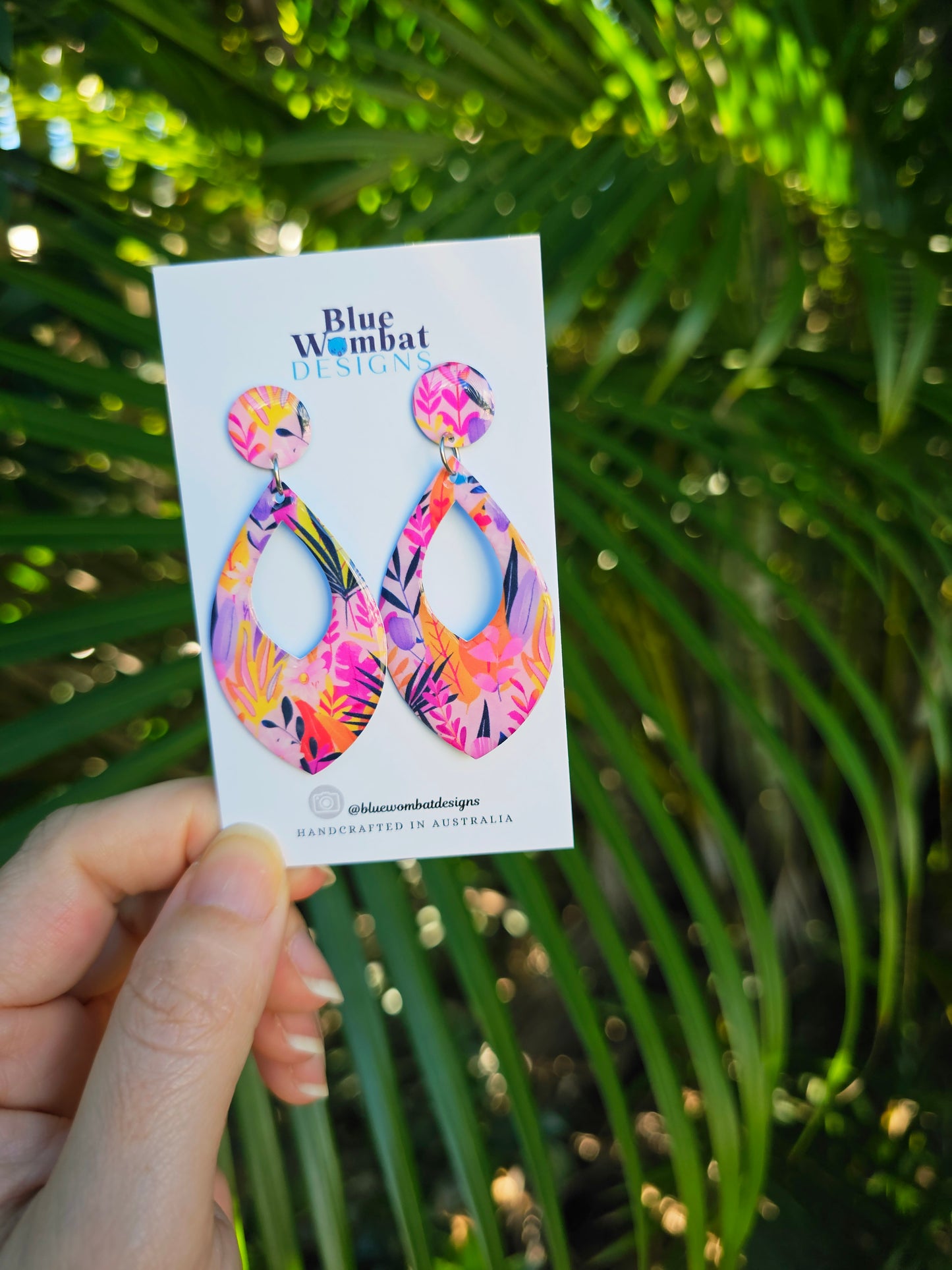 Floral Pink Pattern Yupo Paper Resin Dangle Earrings