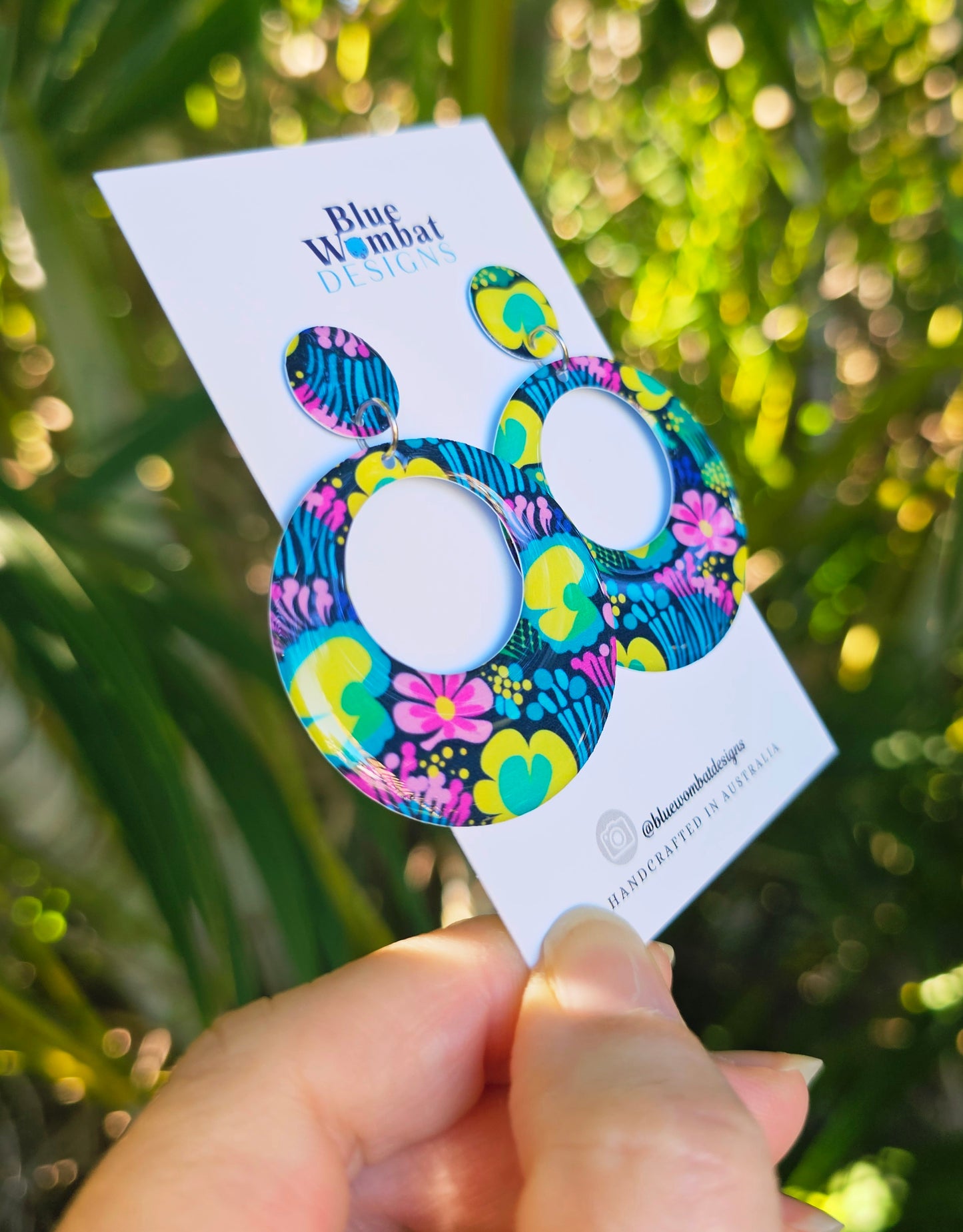 Round Hoop Resin Yupo Paper Dangle Earrings