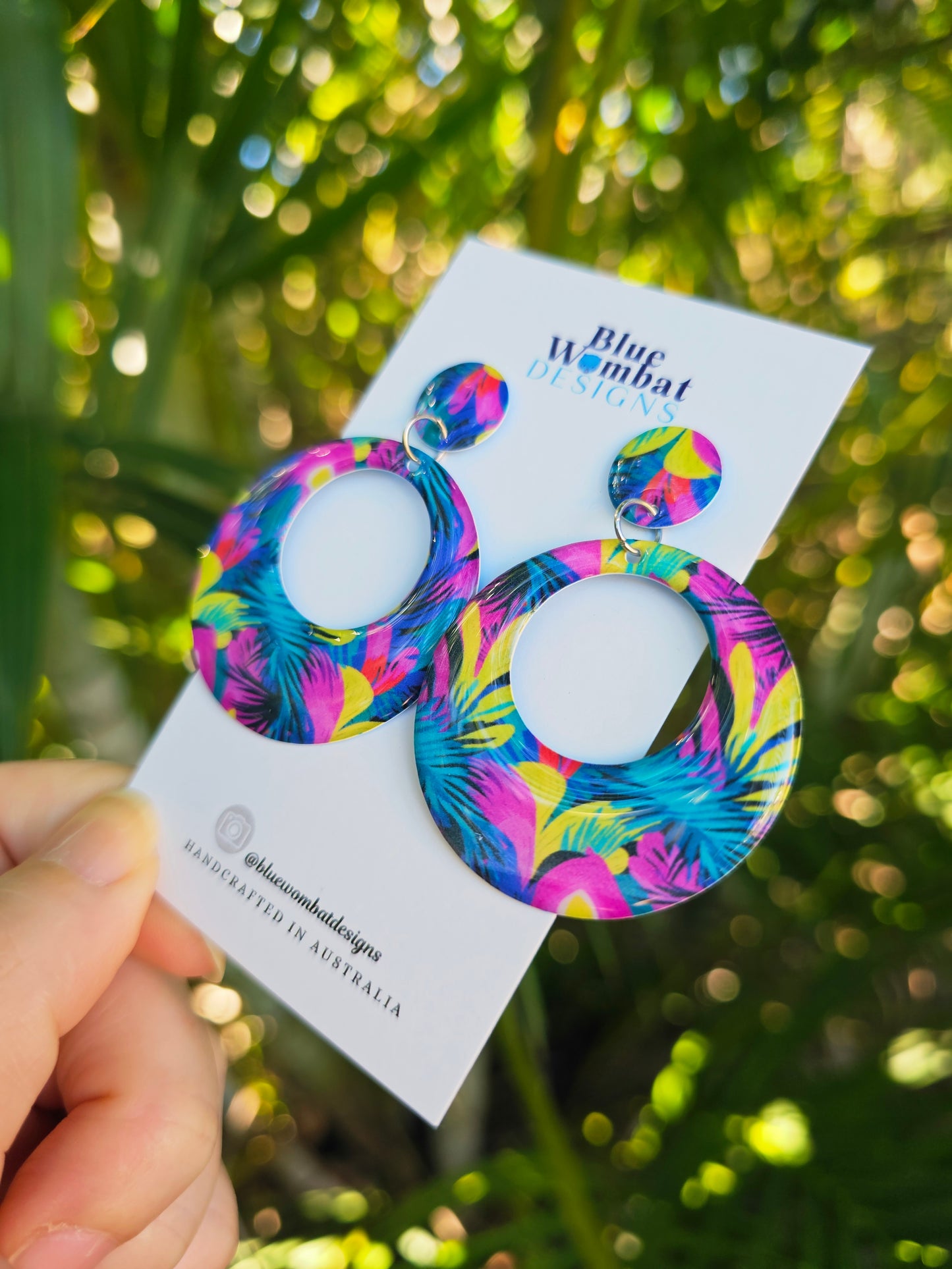 Round Hoop Resin Yupo Paper Dangle Earrings