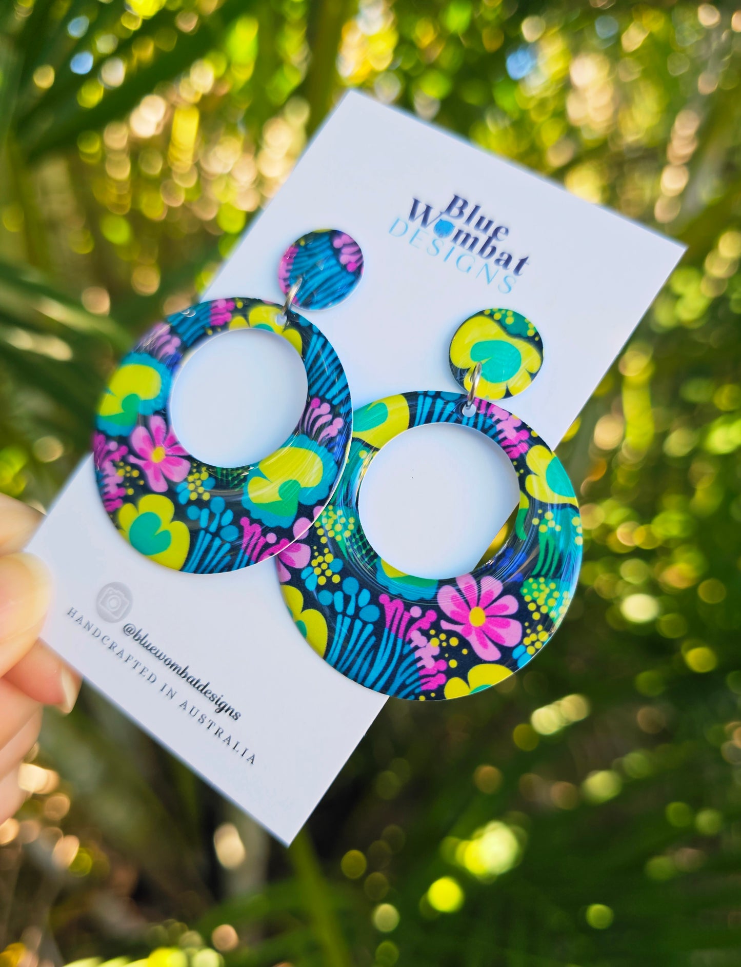 Round Hoop Resin Yupo Paper Dangle Earrings