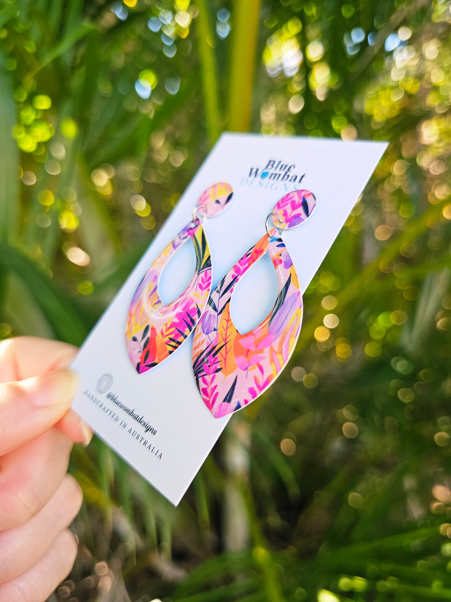 Floral Pink Pattern Yupo Paper Resin Dangle Earrings