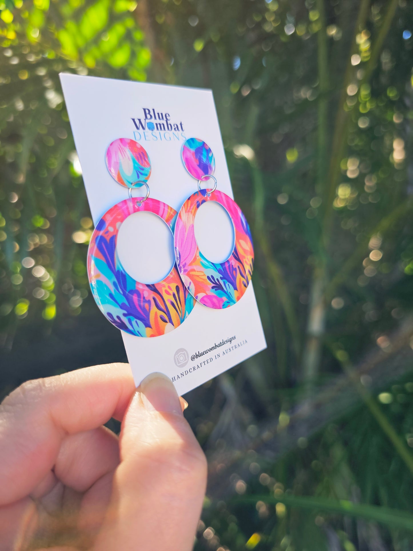 Colourful Round Hoop Resin Yupo Paper Dangle Earrings
