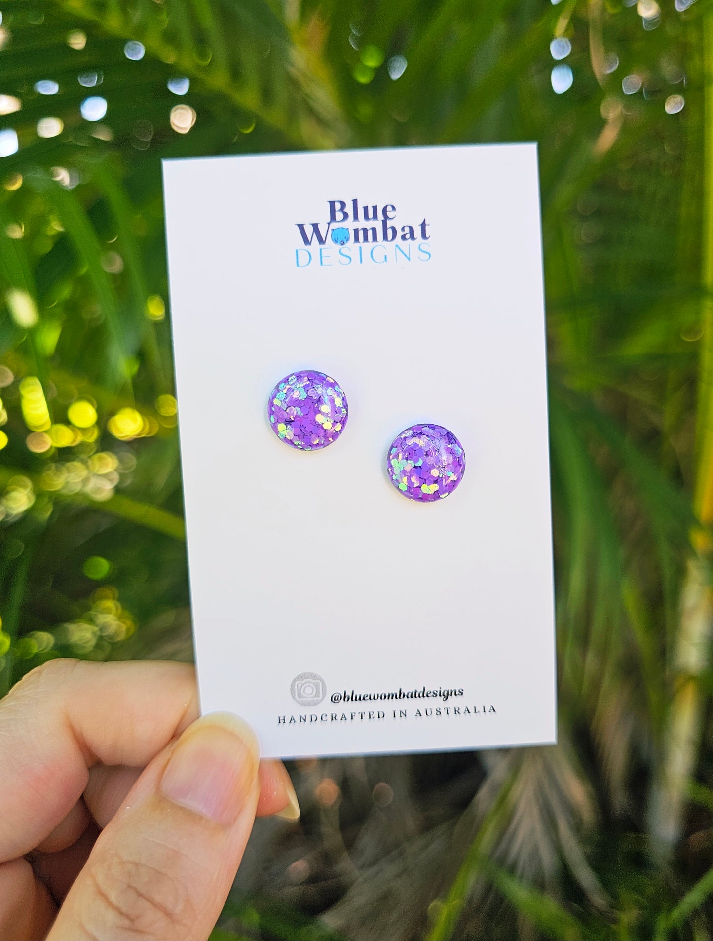 Purple Sparkle Glitter Resin Domed Studs 12mm