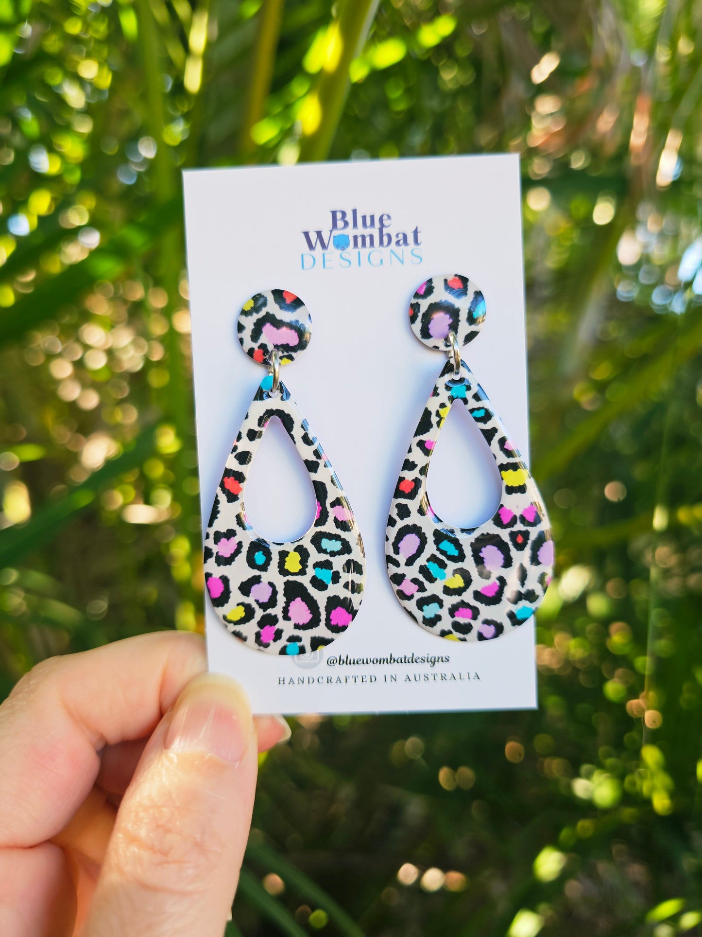 Colourful Leopard Print Resin Yupo Paper Dangle Earrings