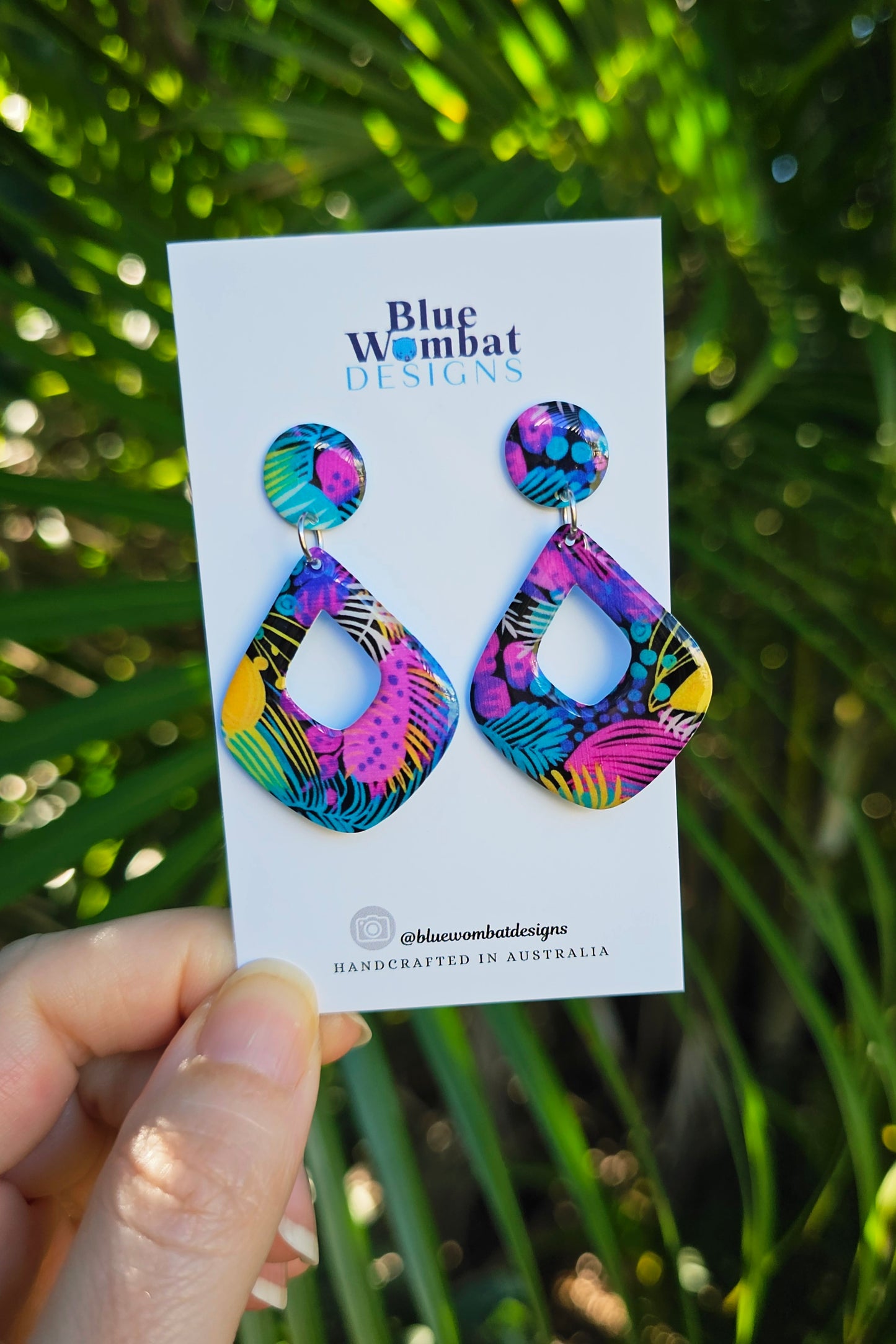 Diamond Hoop Resin Yupo Paper Dangle Earrings