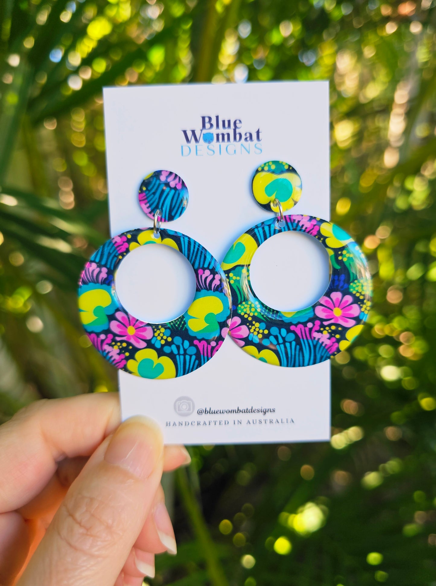 Round Hoop Resin Yupo Paper Dangle Earrings