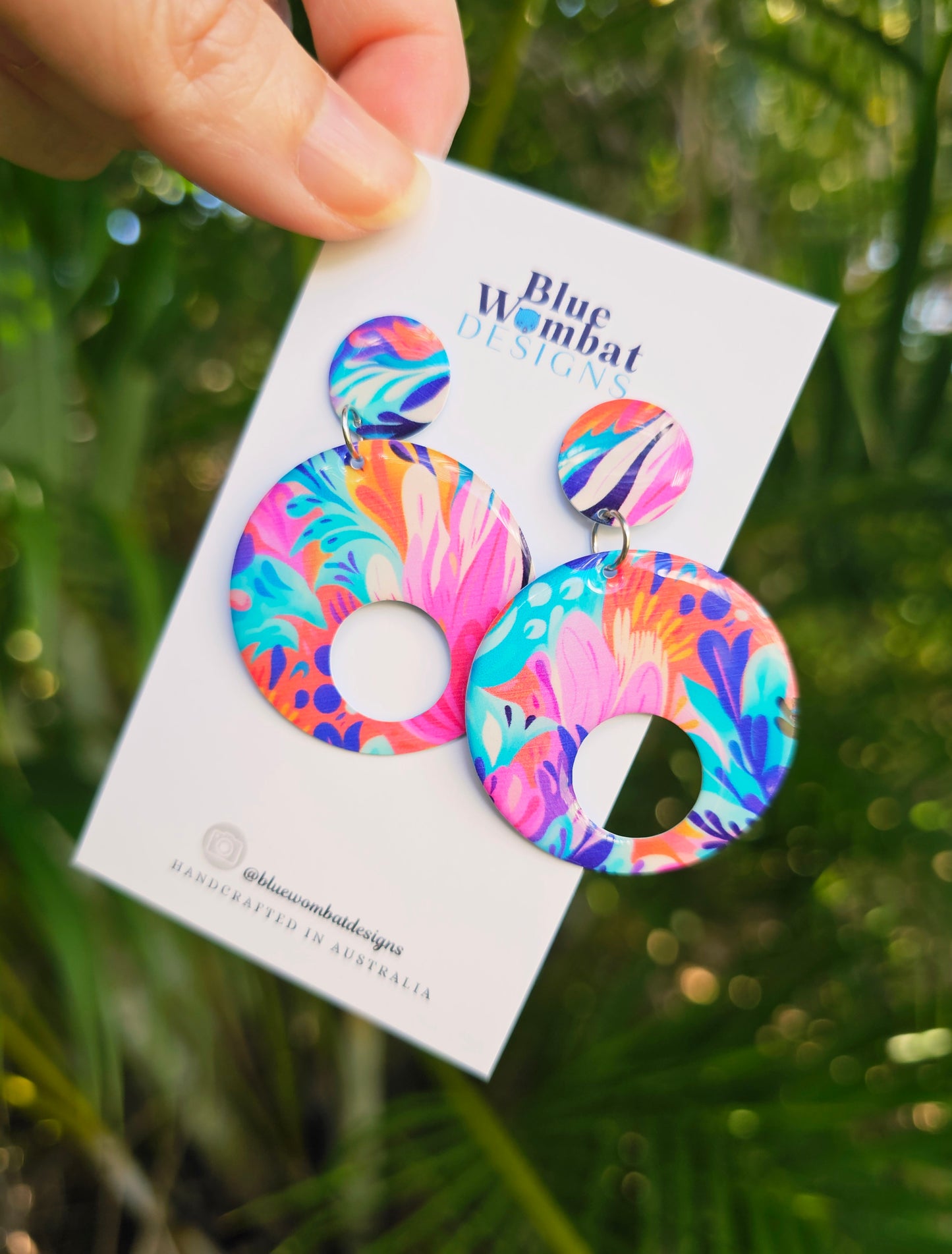 Round Colourful Resin Yupo Paper Dangle Earrings