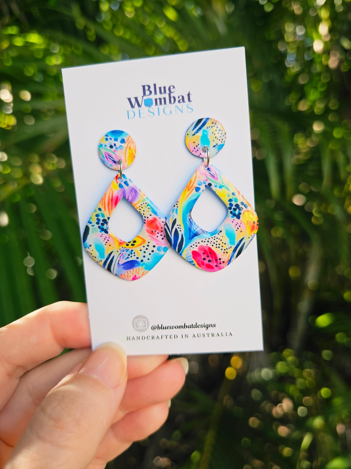 Diamond Hoop Resin Yupo Paper Dangle Earrings