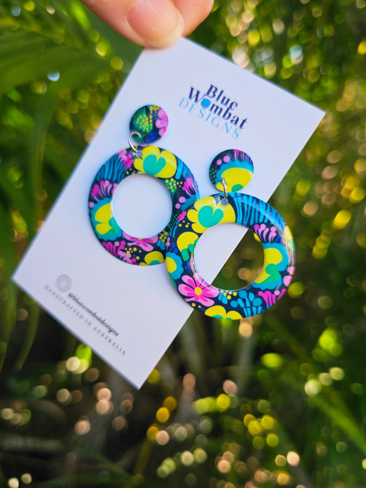 Floral Hoop Resin Yupo Paper Dangle Earrings
