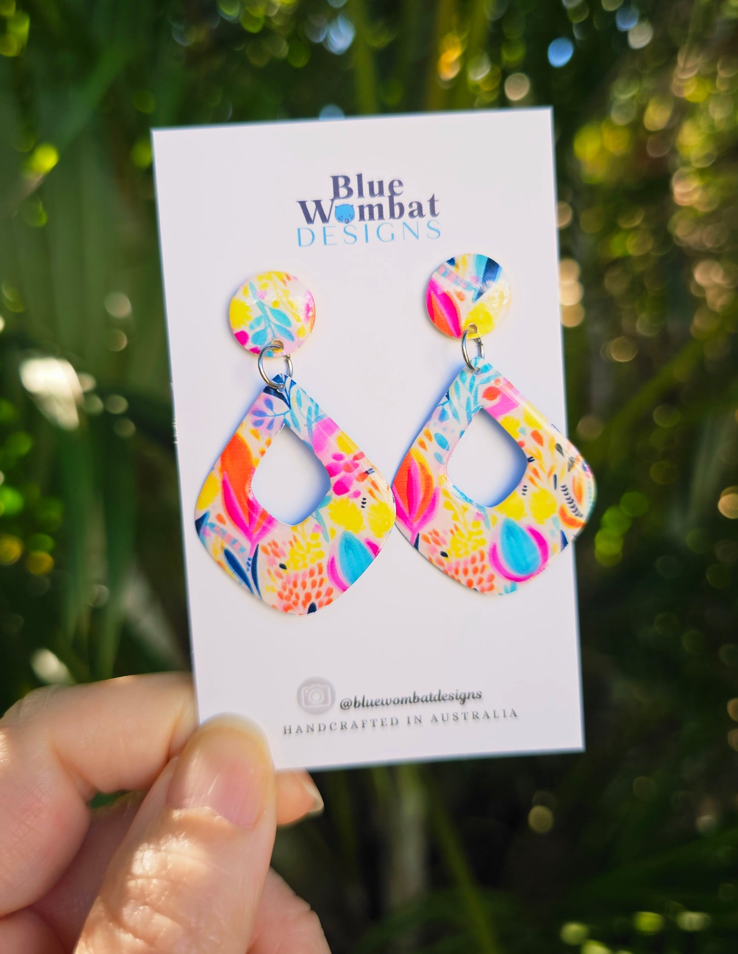 Diamond Hoop Resin Yupo Paper Dangle Earrings