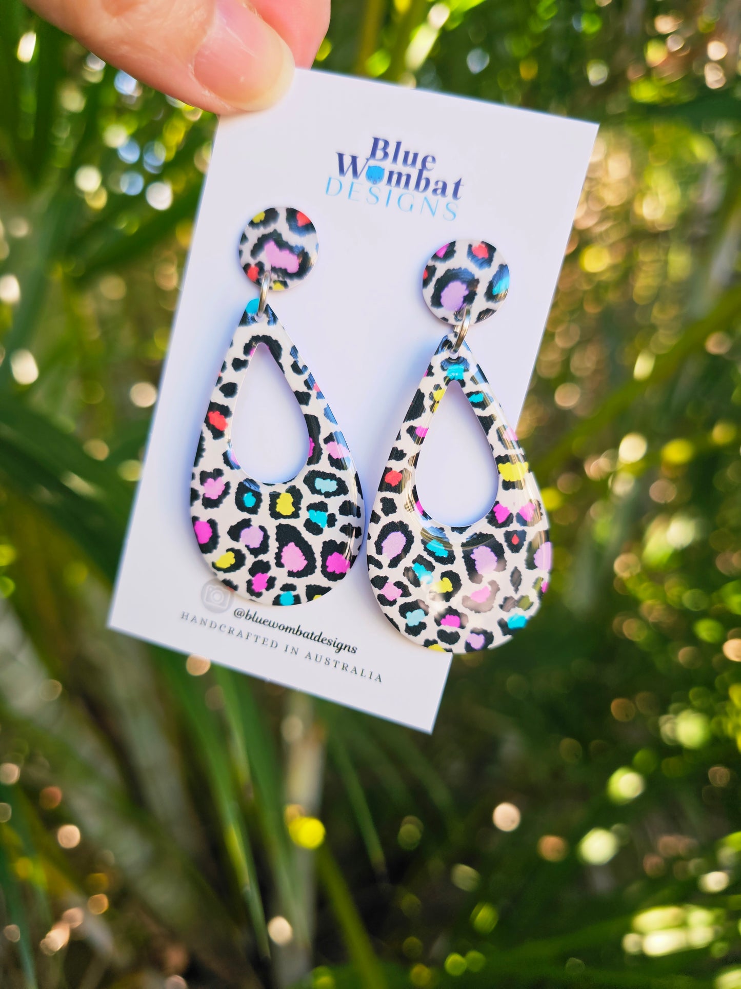 Colourful Leopard Print Resin Yupo Paper Dangle Earrings
