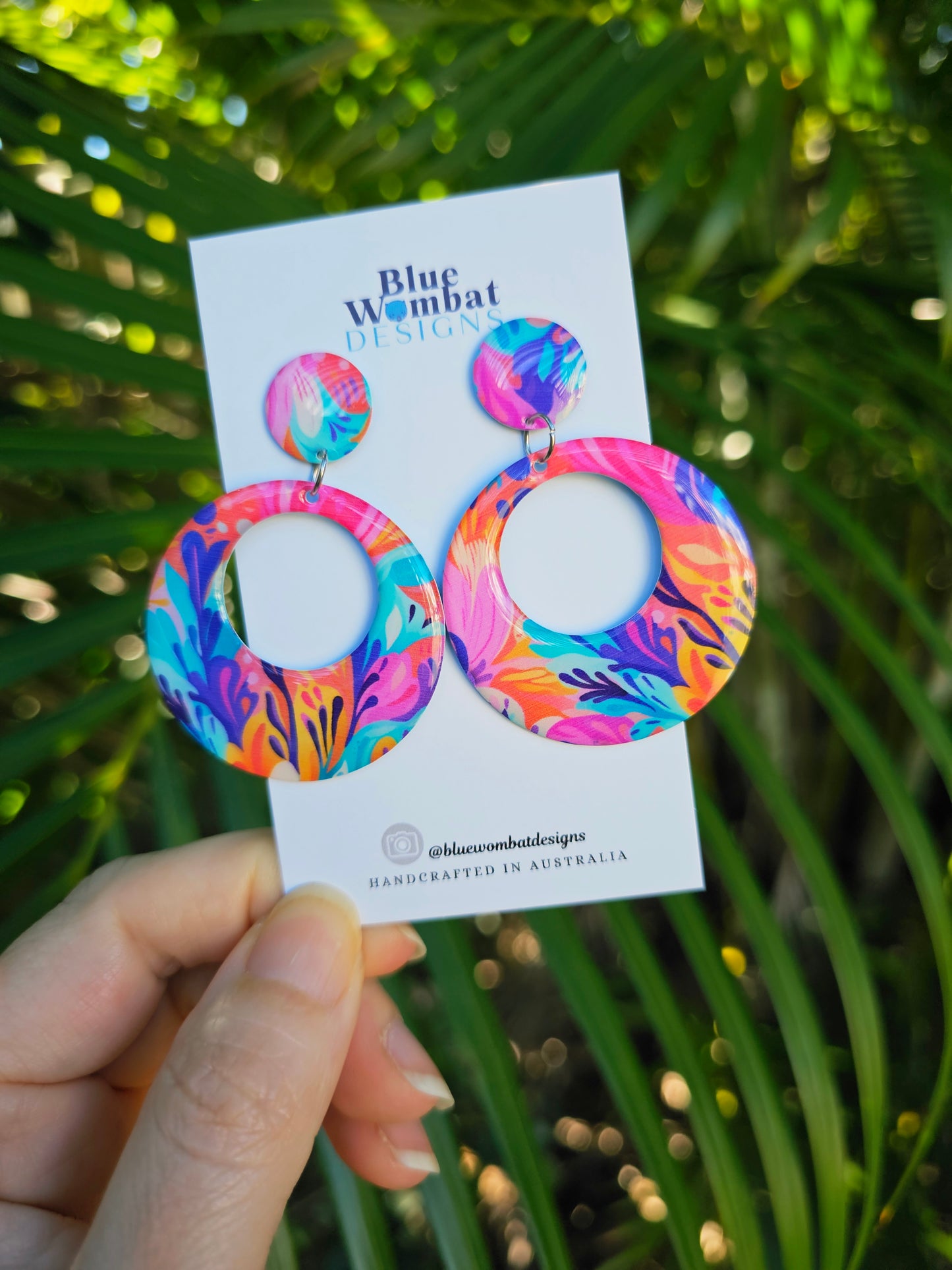 Colourful Round Hoop Resin Yupo Paper Dangle Earrings