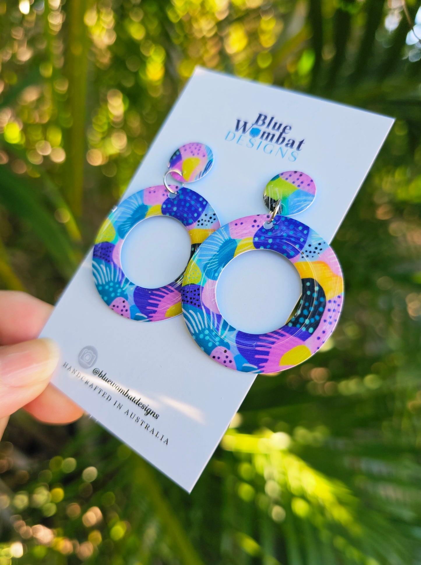 Round Hoop Resin Yupo Paper Dangle Earrings