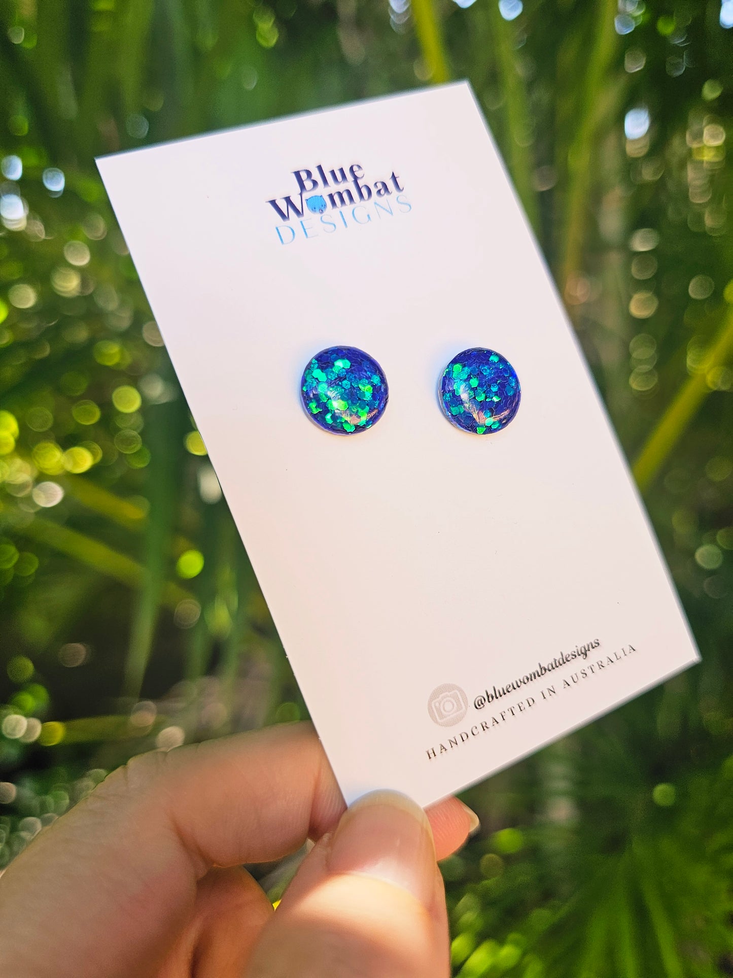 Blue Shimmer Glitter Resin Domed Studs 12mm