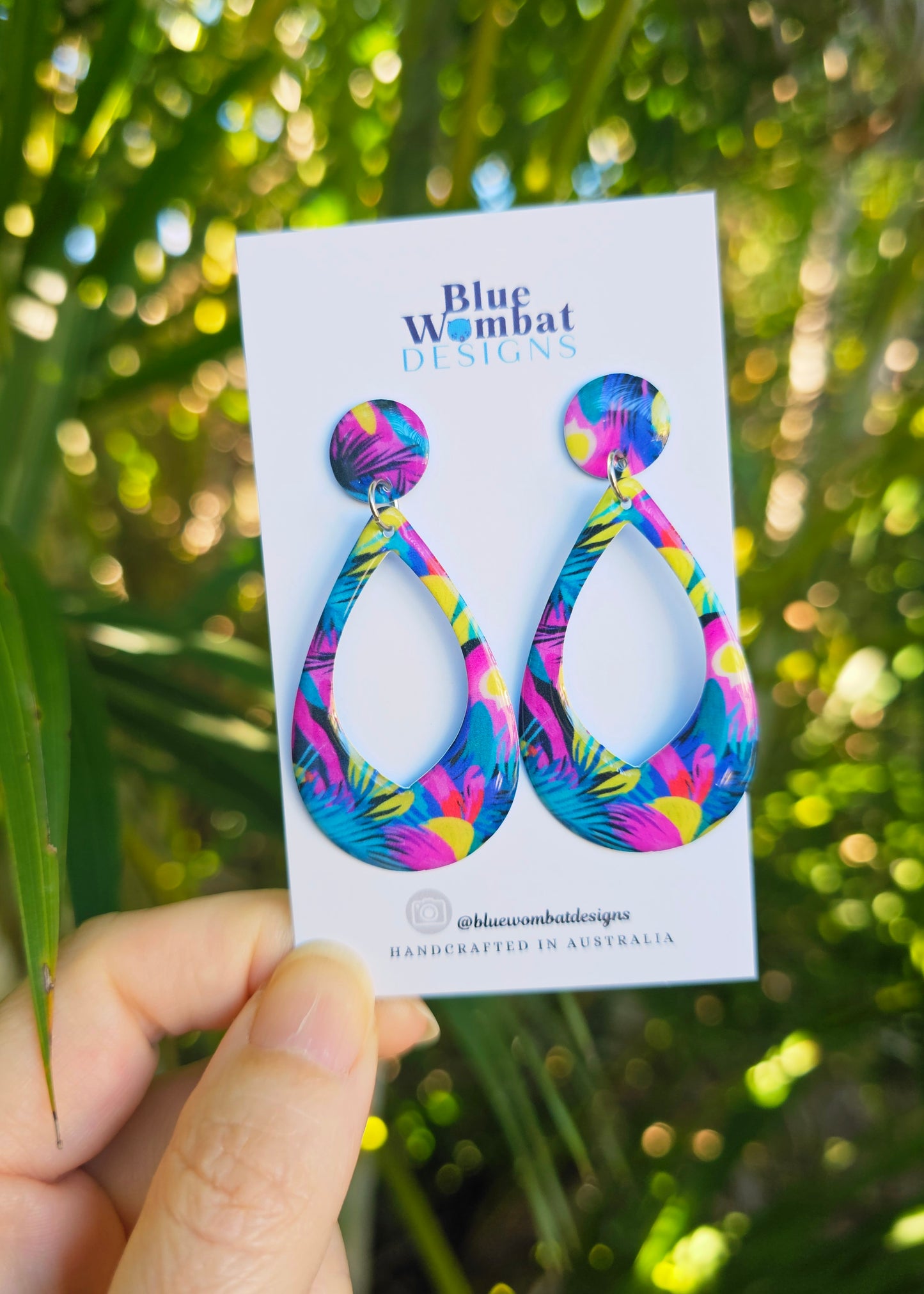 Floral Hoop Resin Yupo Paper Dangle Earrings