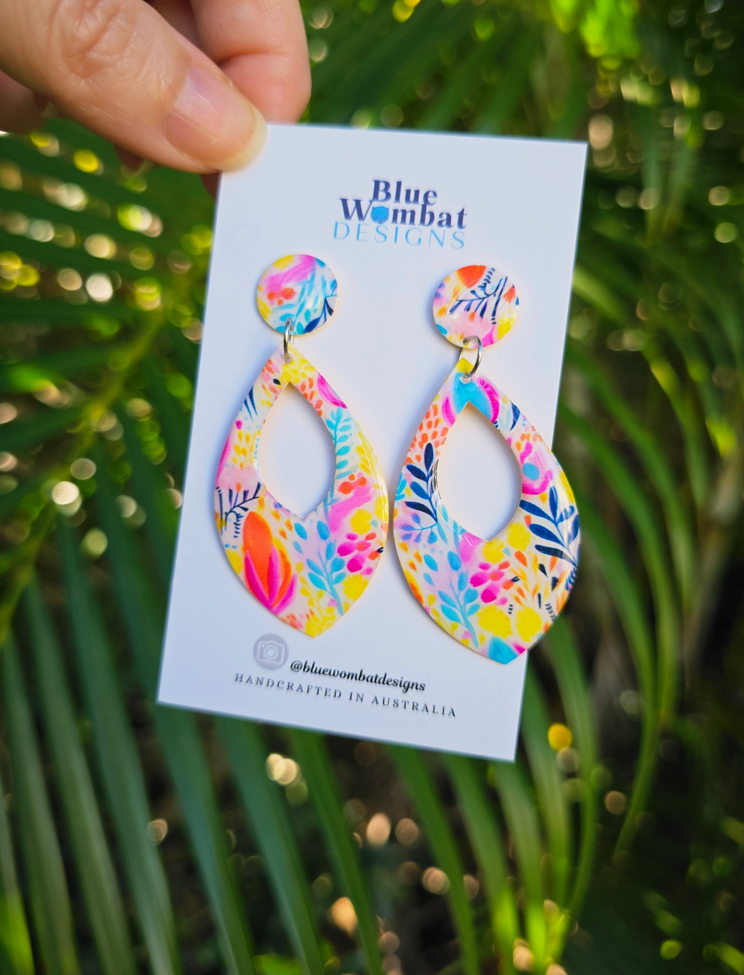 Floral Pattern Yupo Paper Resin Dangle Earrings