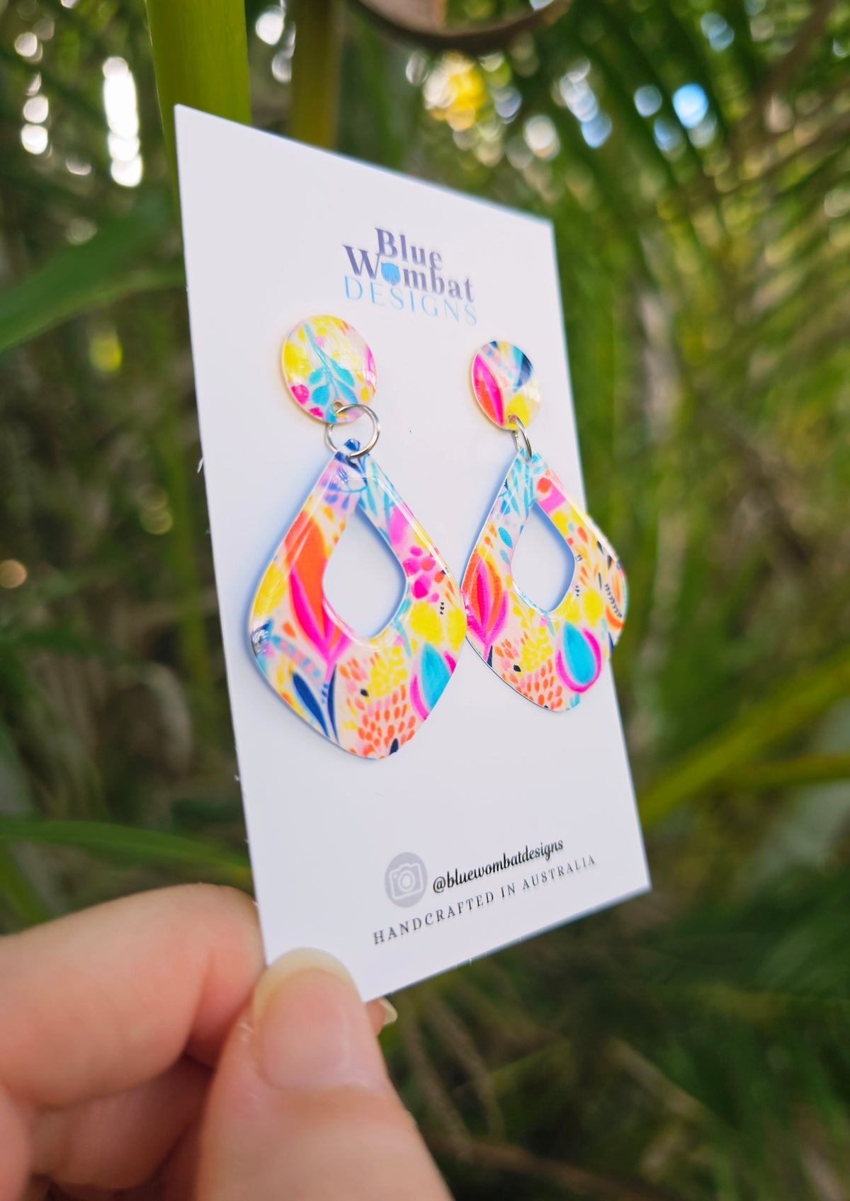 Diamond Hoop Resin Yupo Paper Dangle Earrings