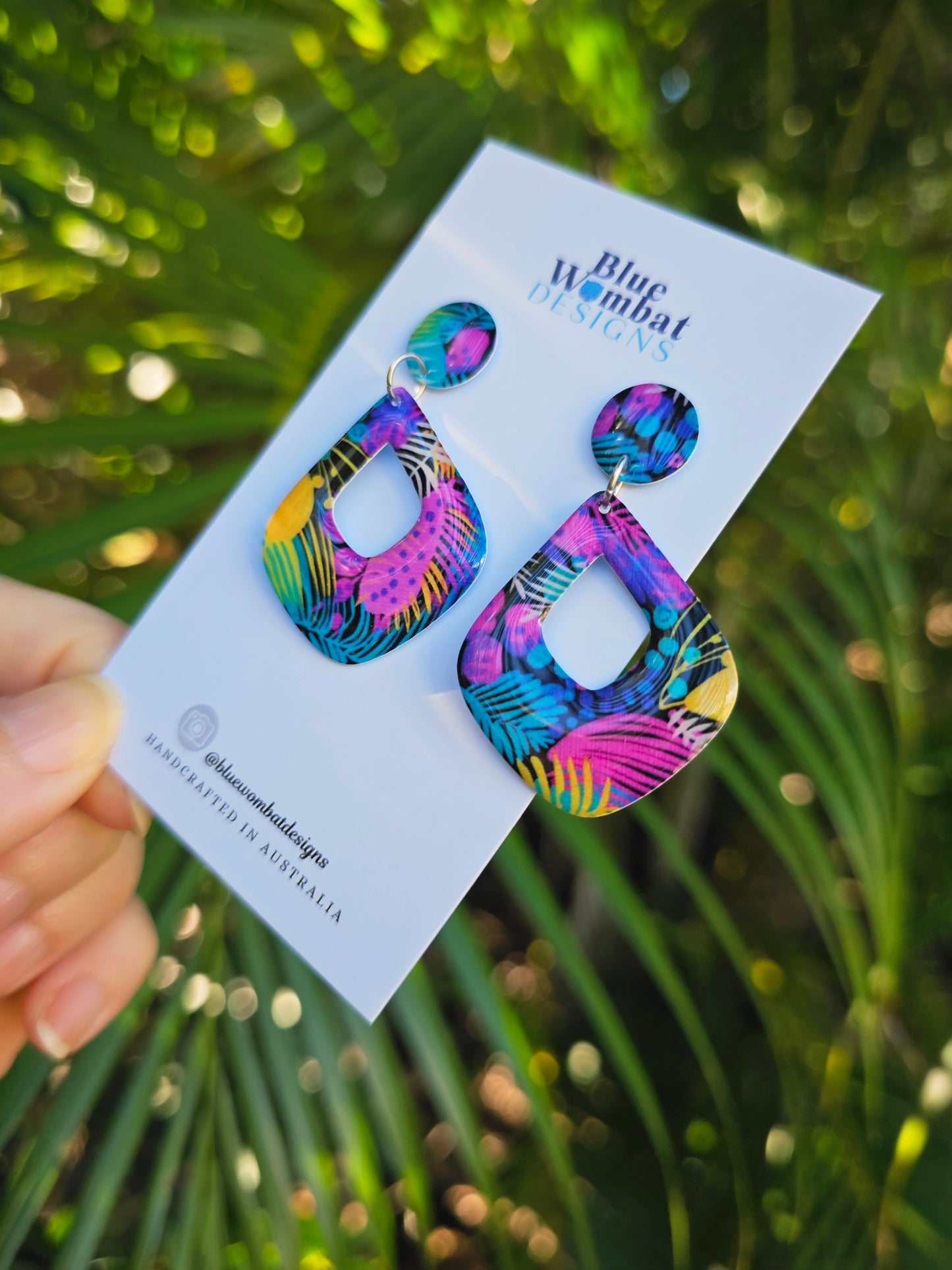 Diamond Hoop Resin Yupo Paper Dangle Earrings